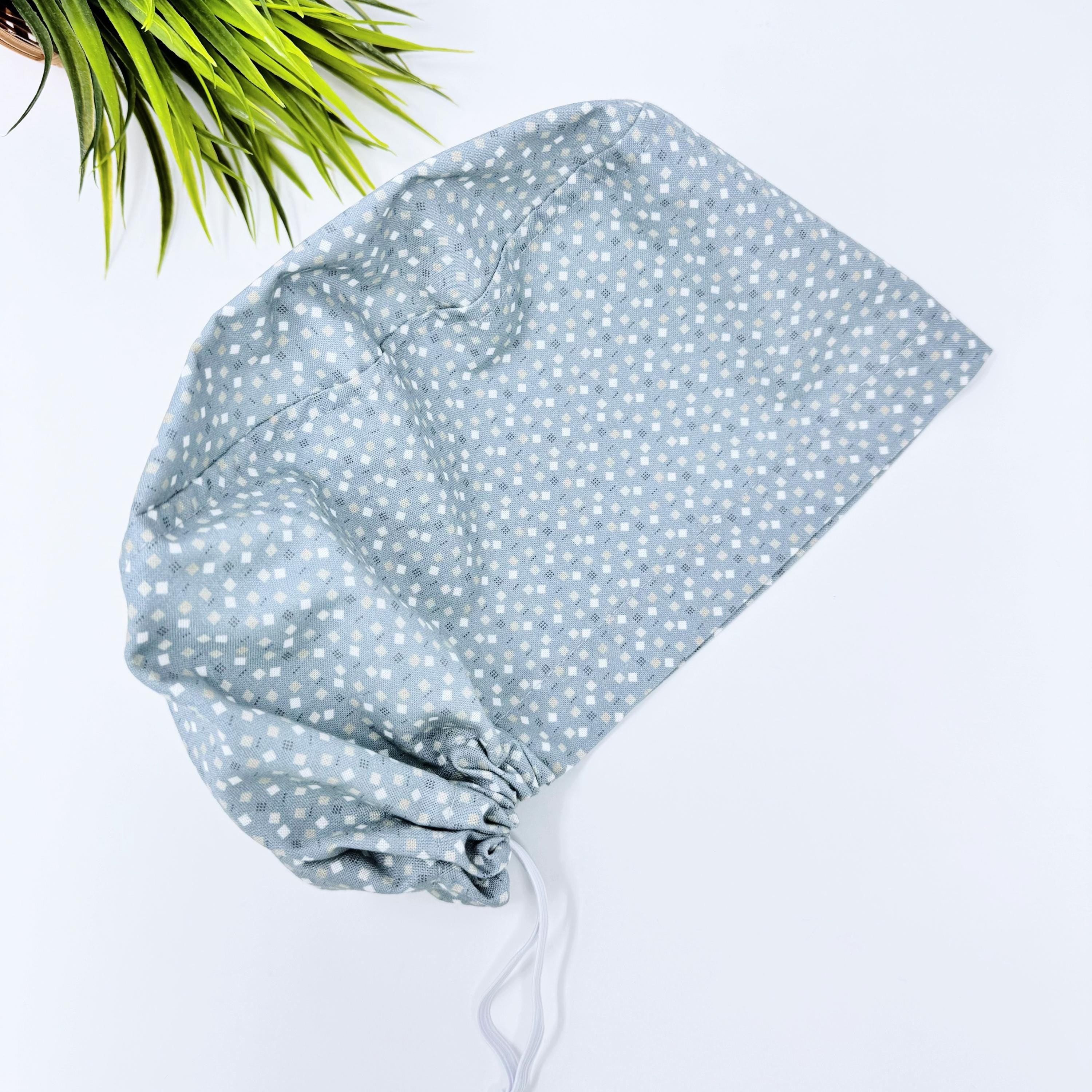 Euro scrub cap for women by ParadiseCaps, Geometric surgical cap with satin lined Option.