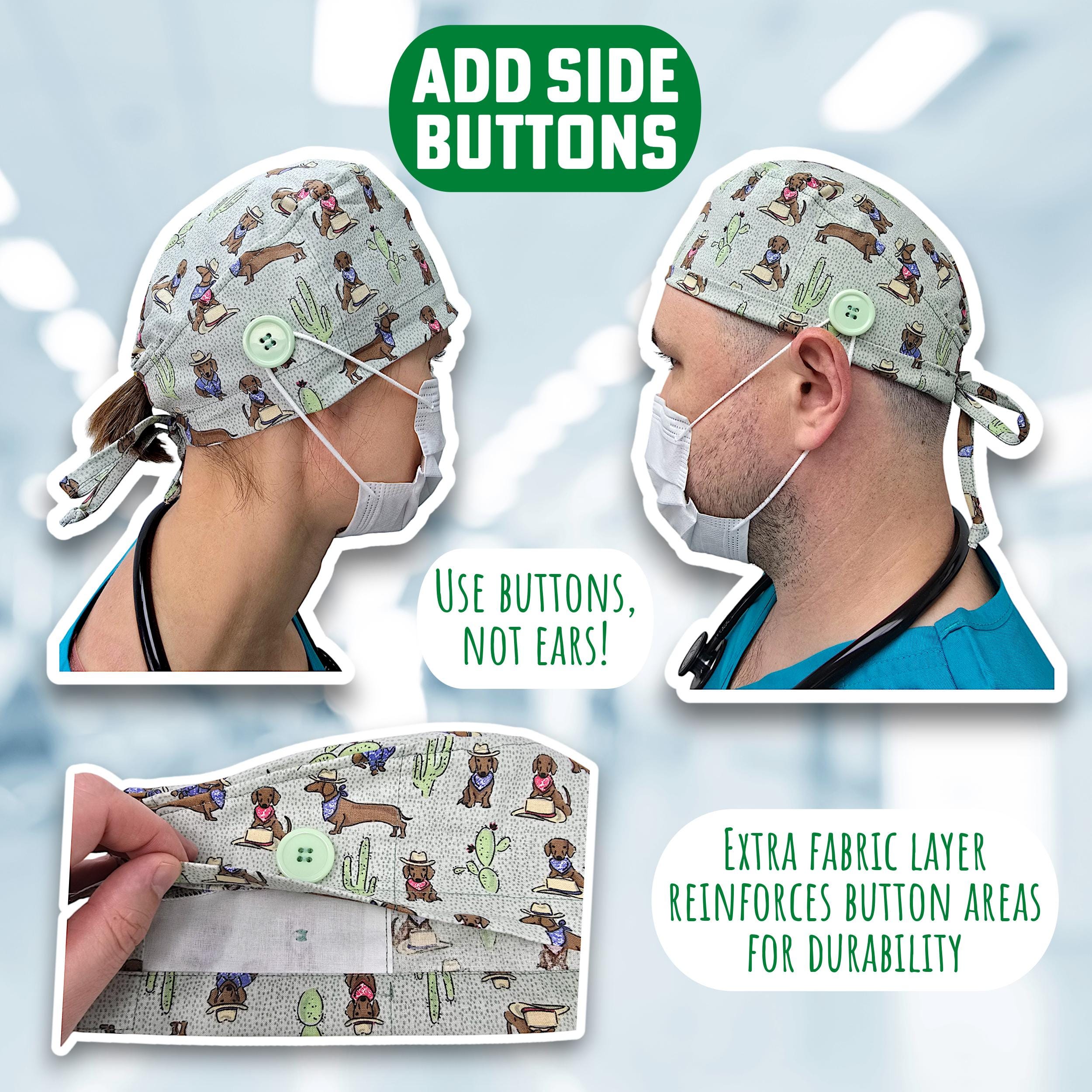 Christmas Surgical cap for men. Green skull tie-back style scrub hat. Winter surgical cap with satin lined option by Paradise Caps.