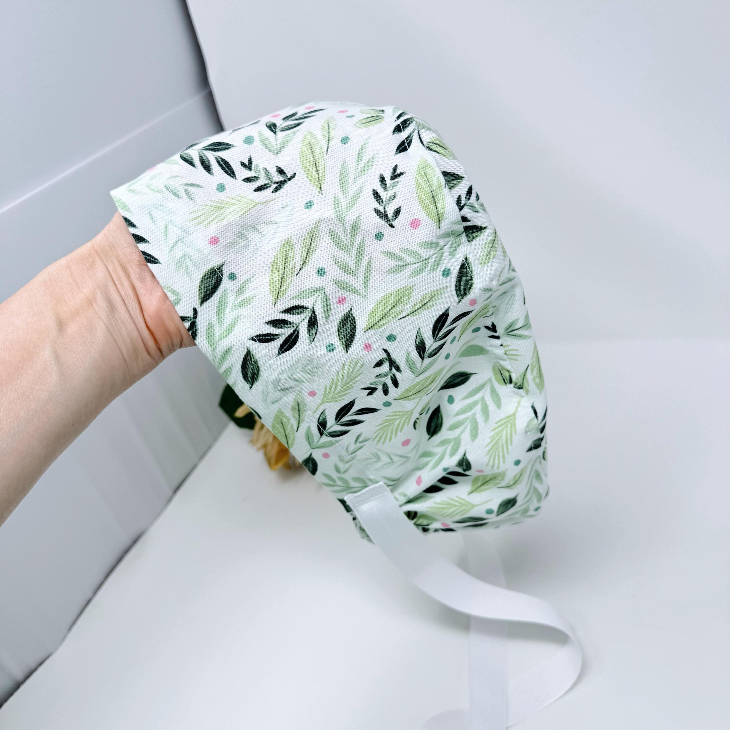 Flower Euro scrub cap with ties for women, European surgical hat with satin lined by Paradise Caps.
