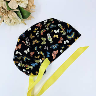 Butterfly Euro scrub cap with ties for Women by Paradise Caps. Euro PLUS style.
