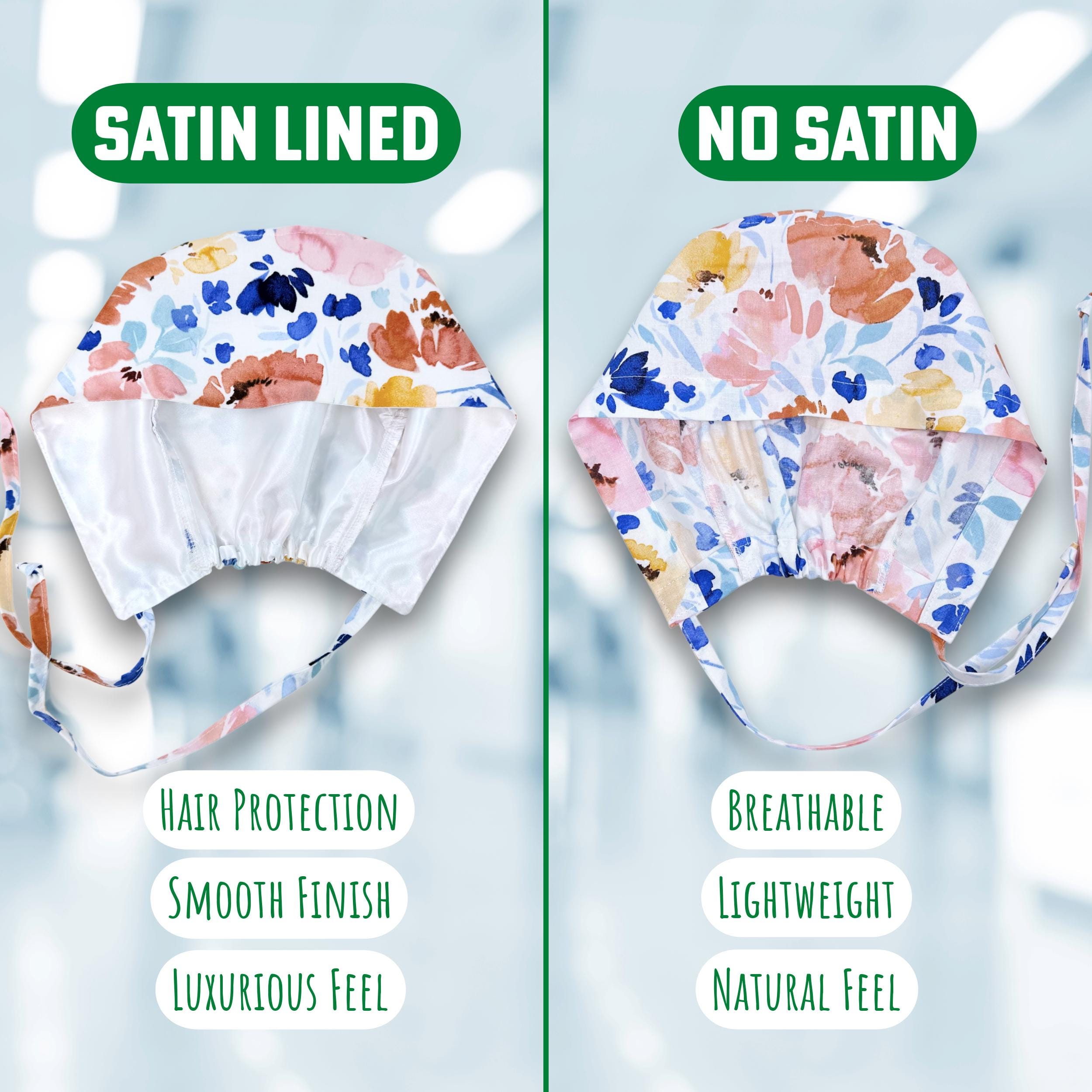 Calm Blue Floral Skull tie-back style surgical scrub cap by Paradise Caps.