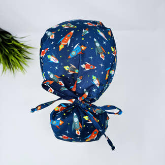 Rocket Ponytail scrub cap for women with satin lined option by Paradise Caps.