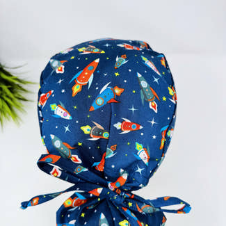 Rocket Ponytail scrub cap for women with satin lined option by Paradise Caps.