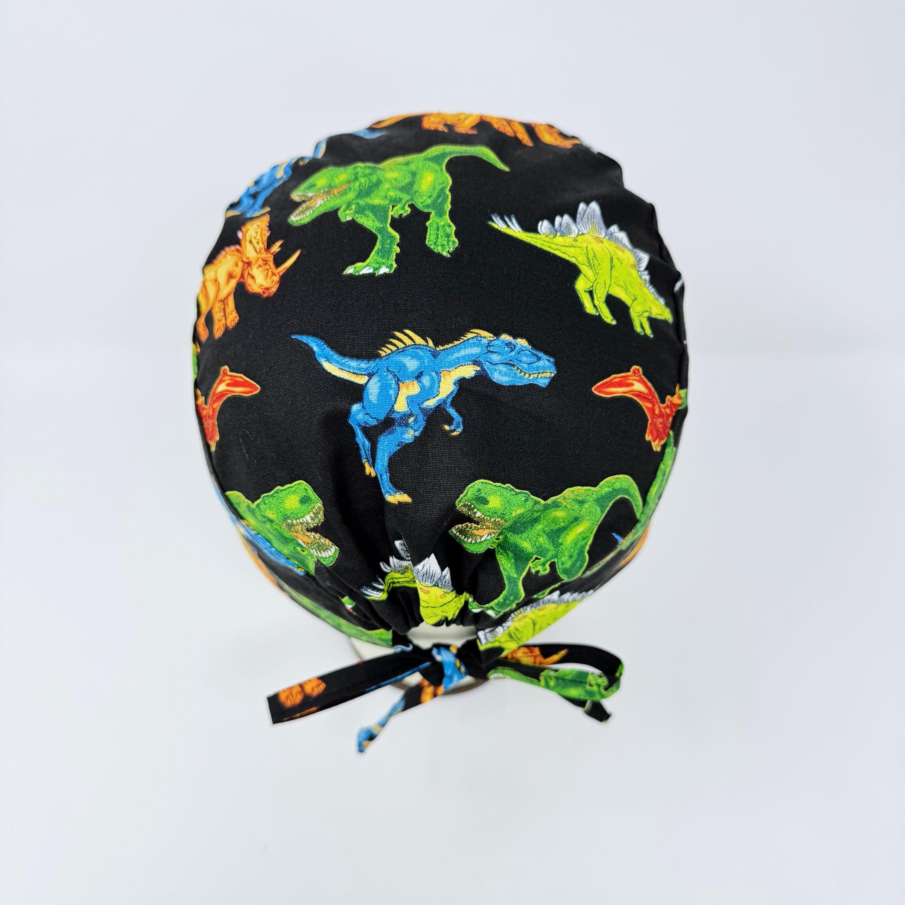 Dinosaur Skull tie-back style surgical scrub cap for men by Paradise Caps.
