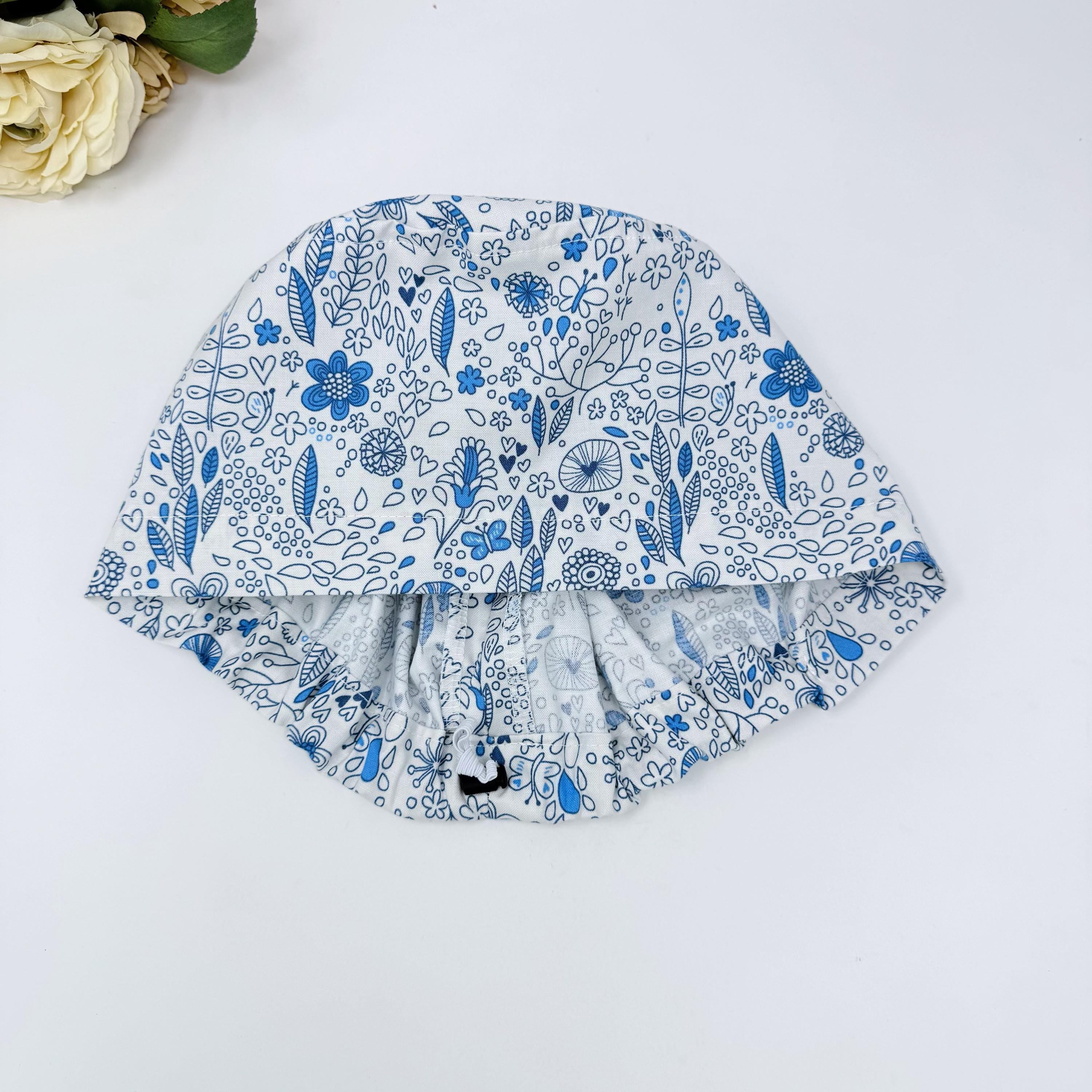 Floral Euro scrub cap for women, Summer European surgical hat with satin lined by Paradise Caps.