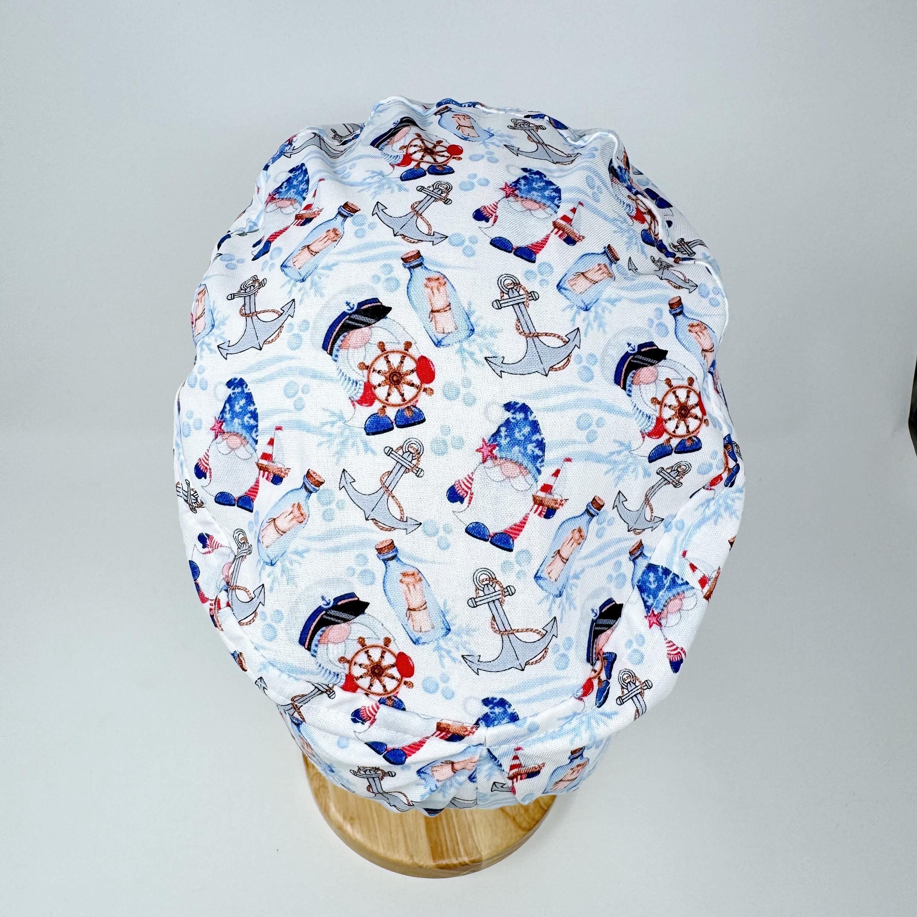 4th of July Euro scrub cap for women, Gnome surgical cap satin lined by Paradise Caps.