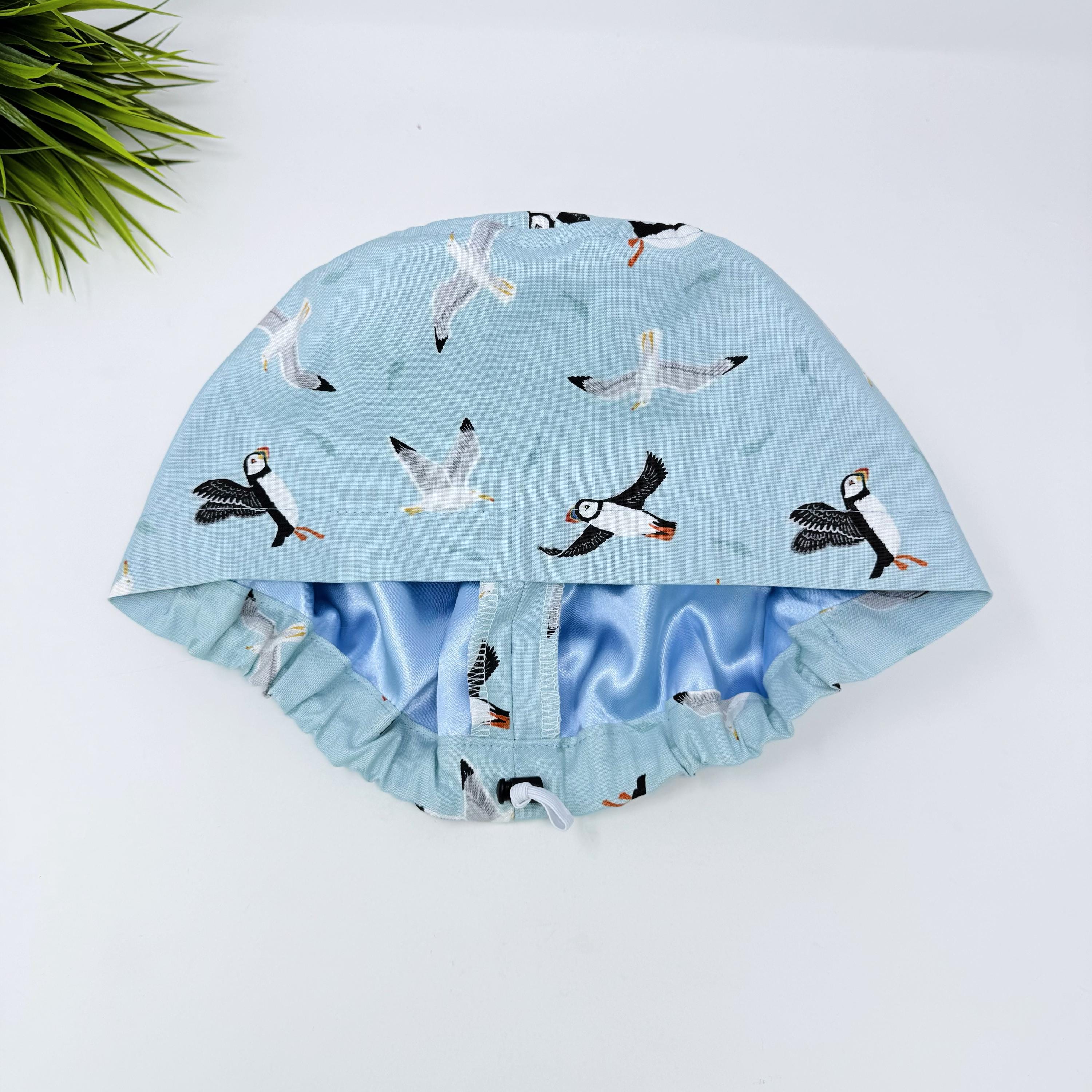 Puffin Euro scrub cap for women, Sea gull surgical cap with satin lined by Paradise Caps.