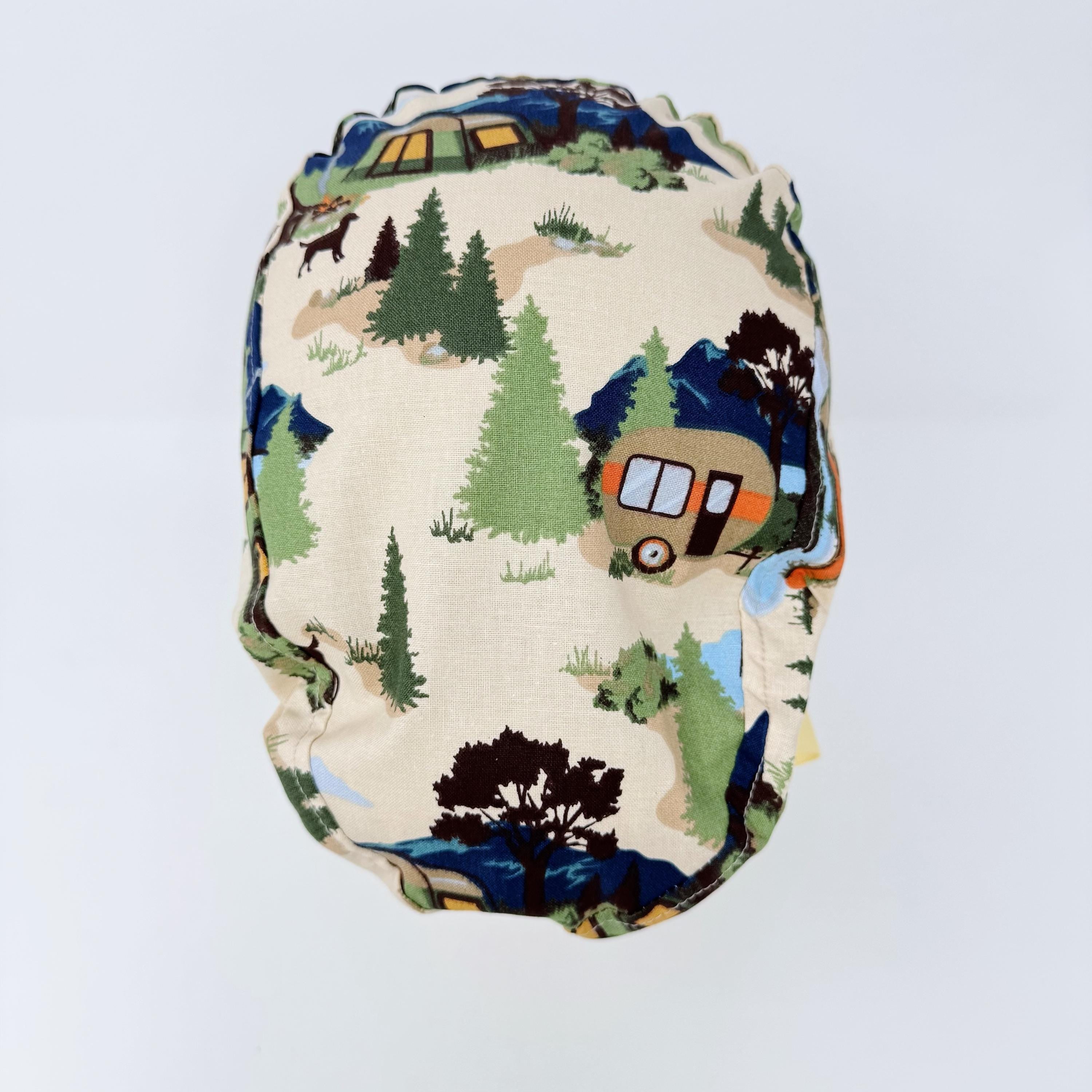 Camping Euro scrub cap with ties for women. Outdoor European satin lined surgical cap by Paradise Caps. Euro PLUS style.