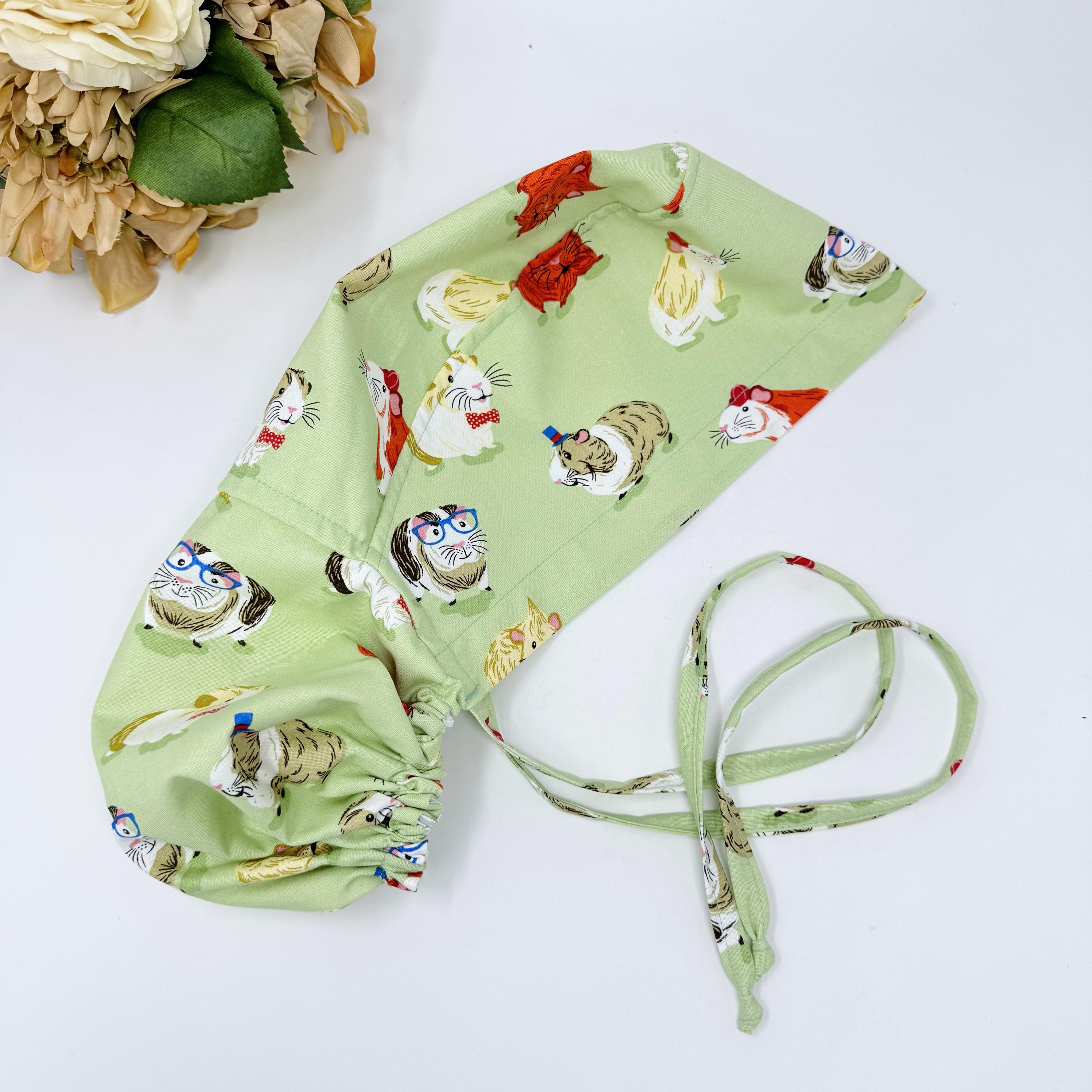 Guinea pig Ponytail scrub cap for women with satin lined option by Paradise Caps.