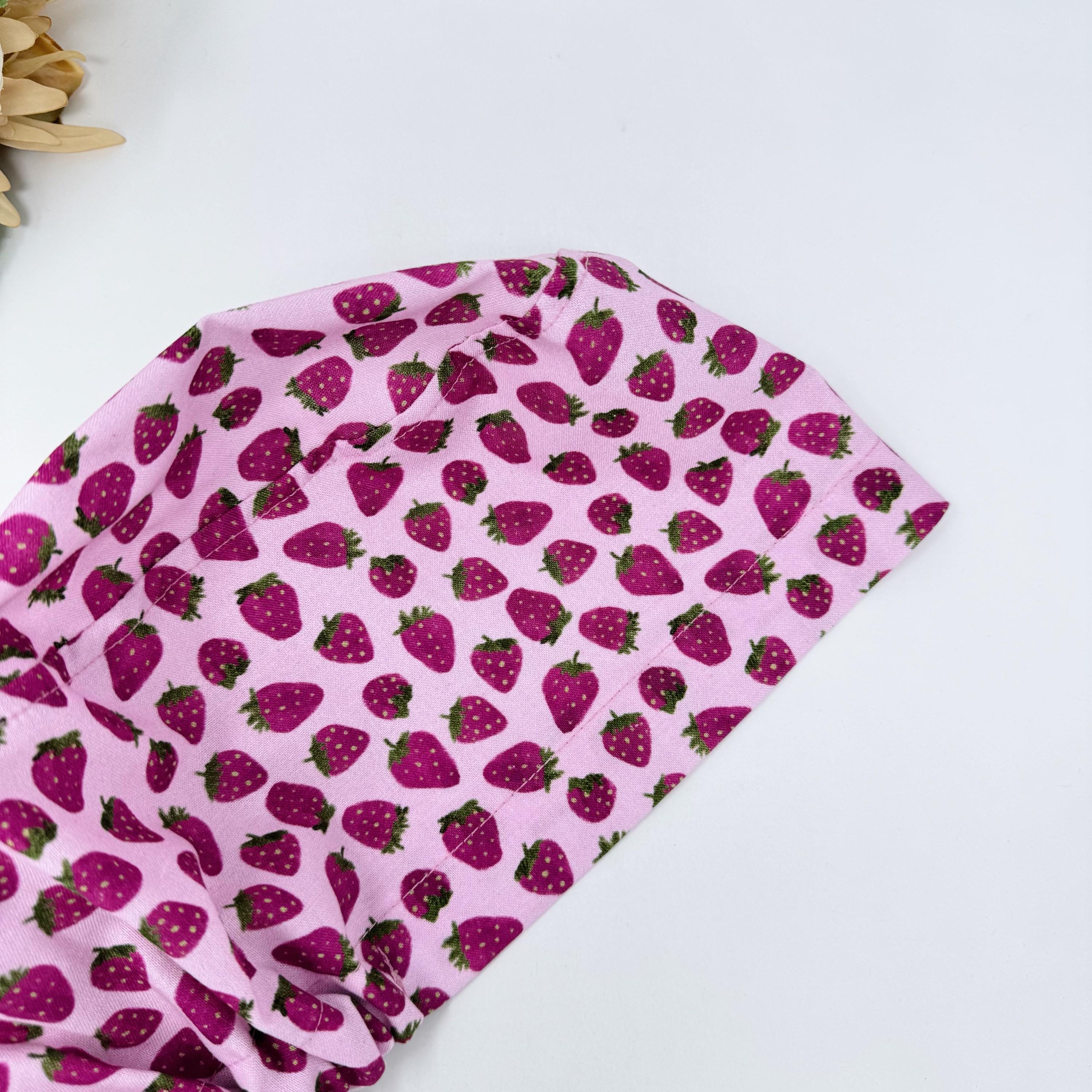 Strawberry Euro Scrub Cap for Women, European surgical hat with satin lined by Paradise Caps.