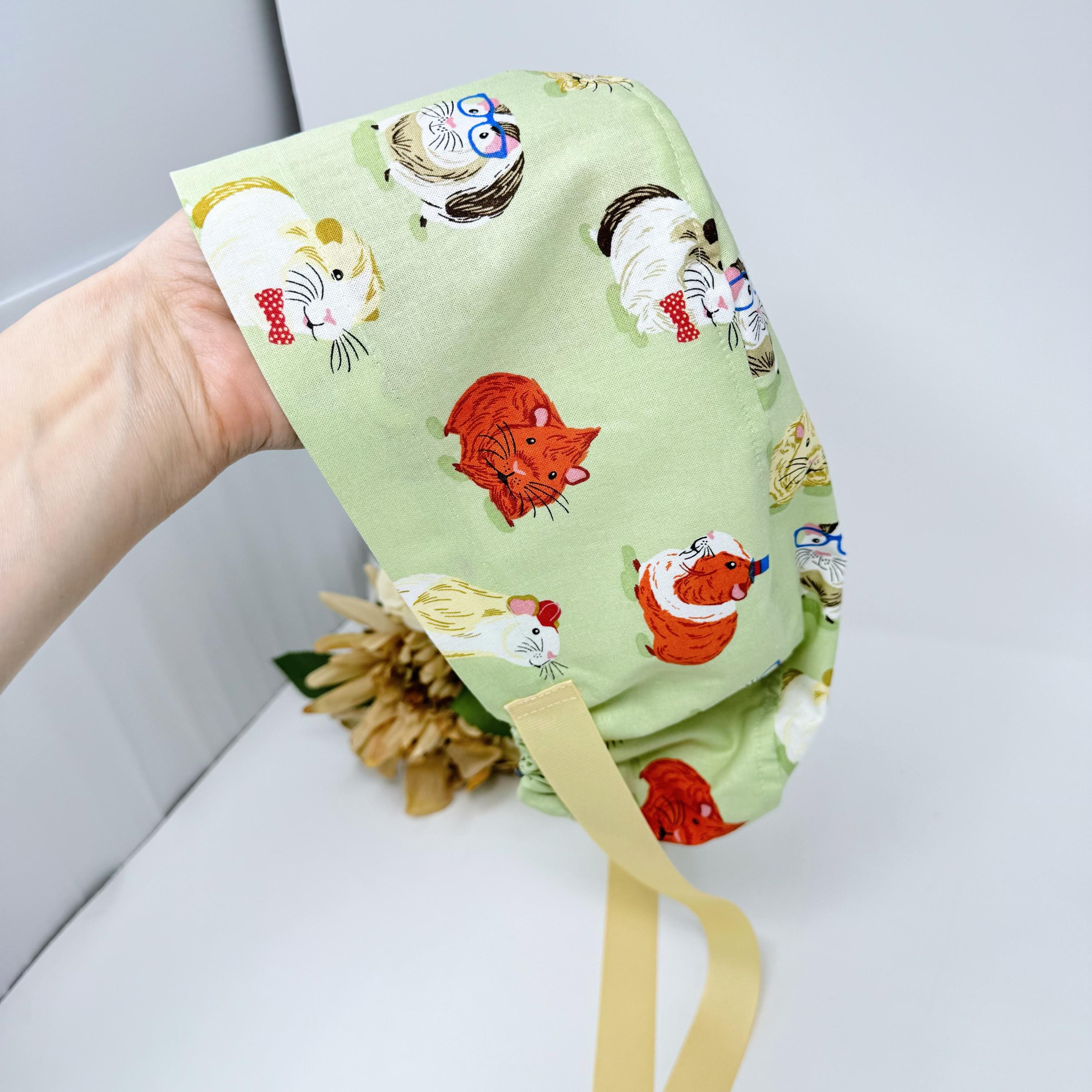 Guinea pig Euro scrub cap with ties for Women by Paradise Caps. Euro PLUS style.