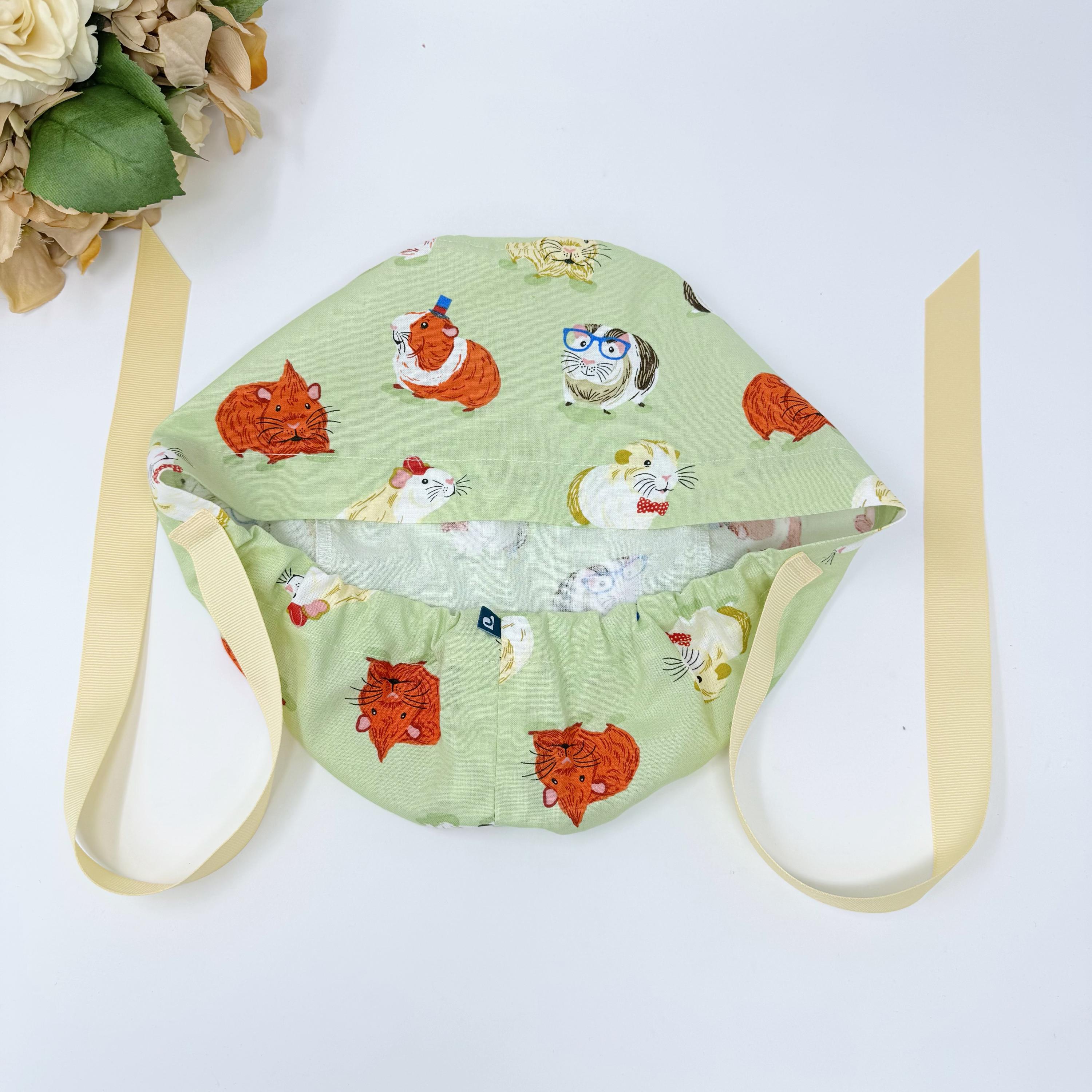 Guinea pig Euro scrub cap with ties for Women by Paradise Caps. Euro PLUS style.