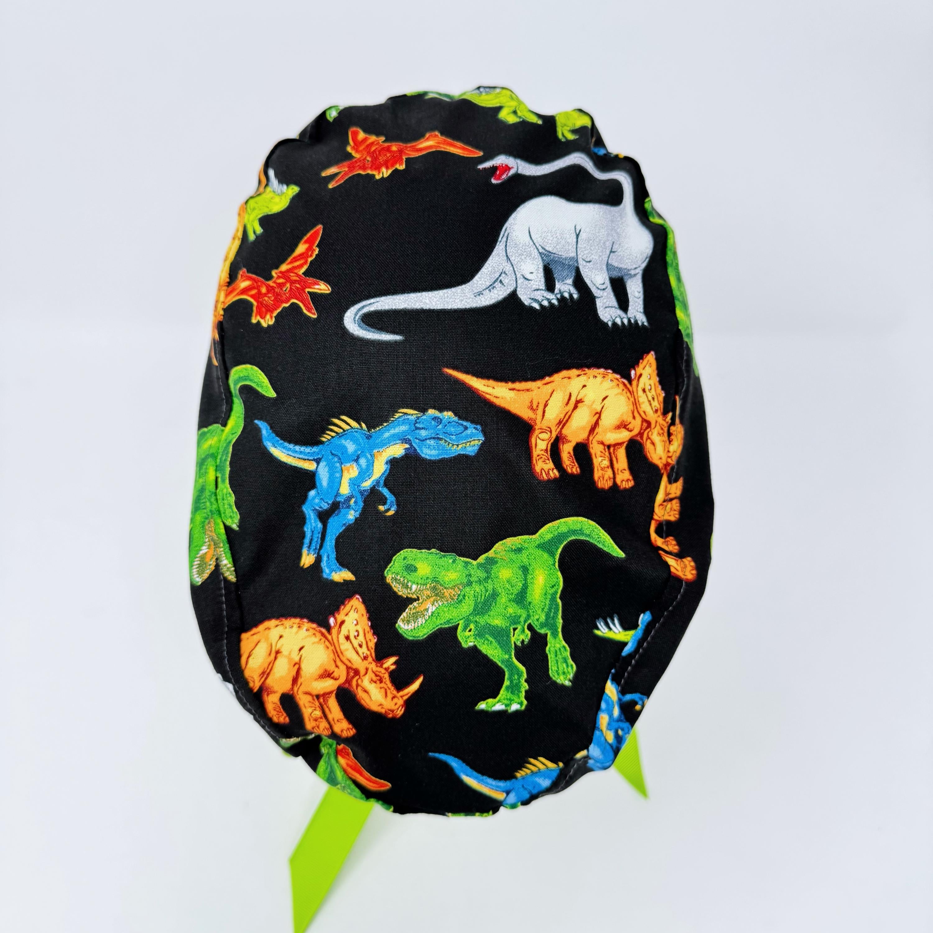 Dinosaur Euro scrub cap with ties for Women by Paradise Caps. Euro PLUS style.