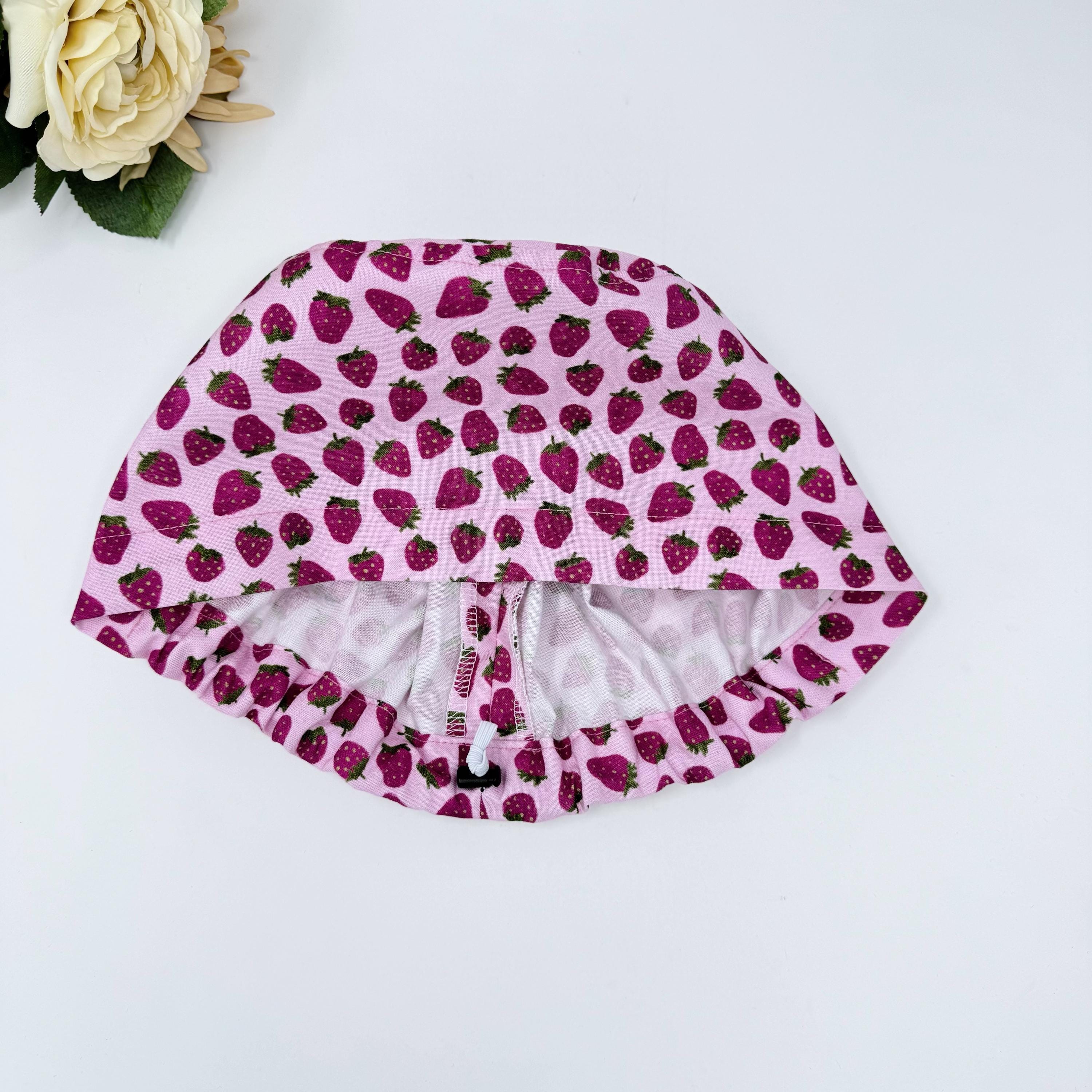 Strawberry Euro Scrub Cap for Women, European surgical hat with satin lined by Paradise Caps.