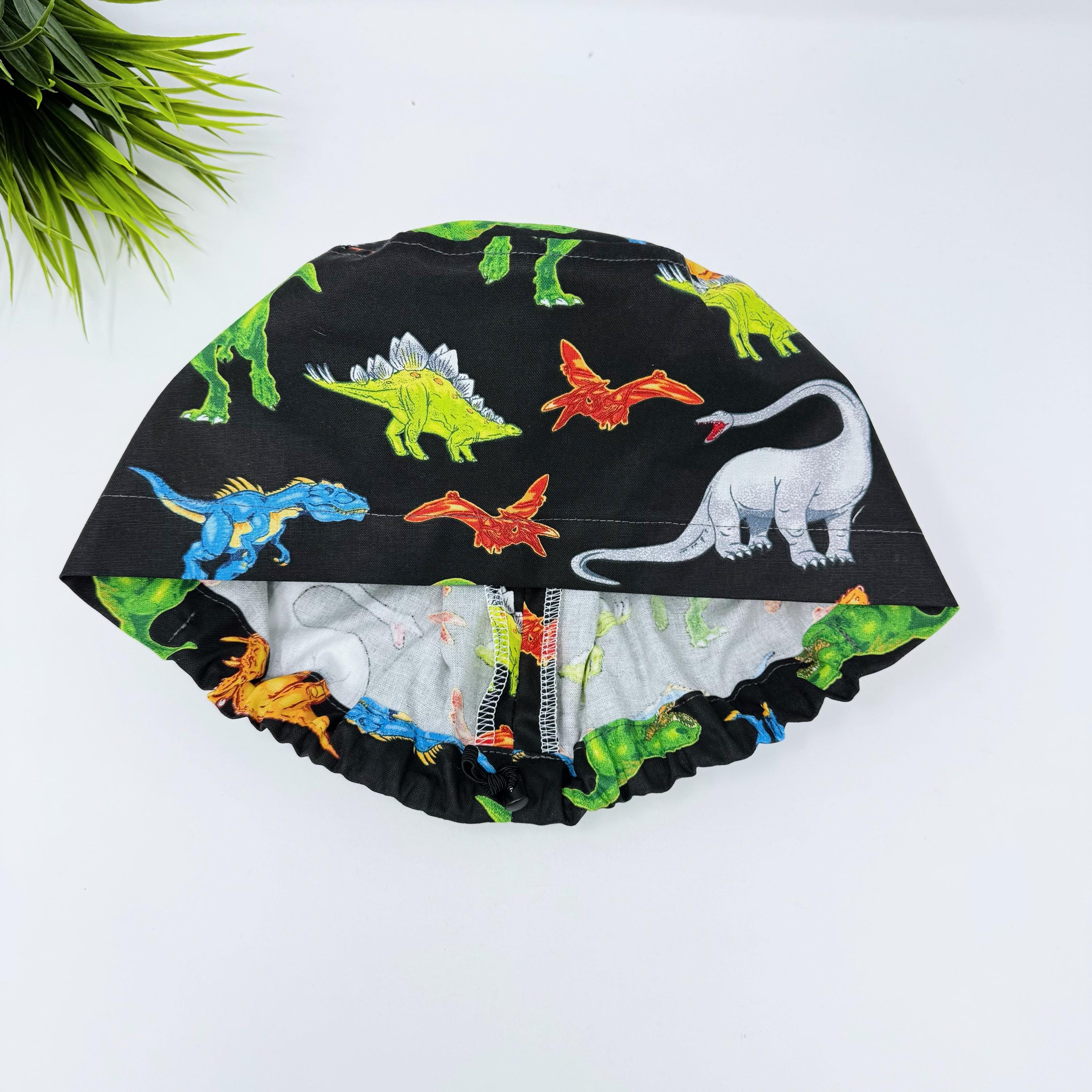 Dinosaur Euro Scrub Cap for Women with Satin Lined Option by Paradise Caps.