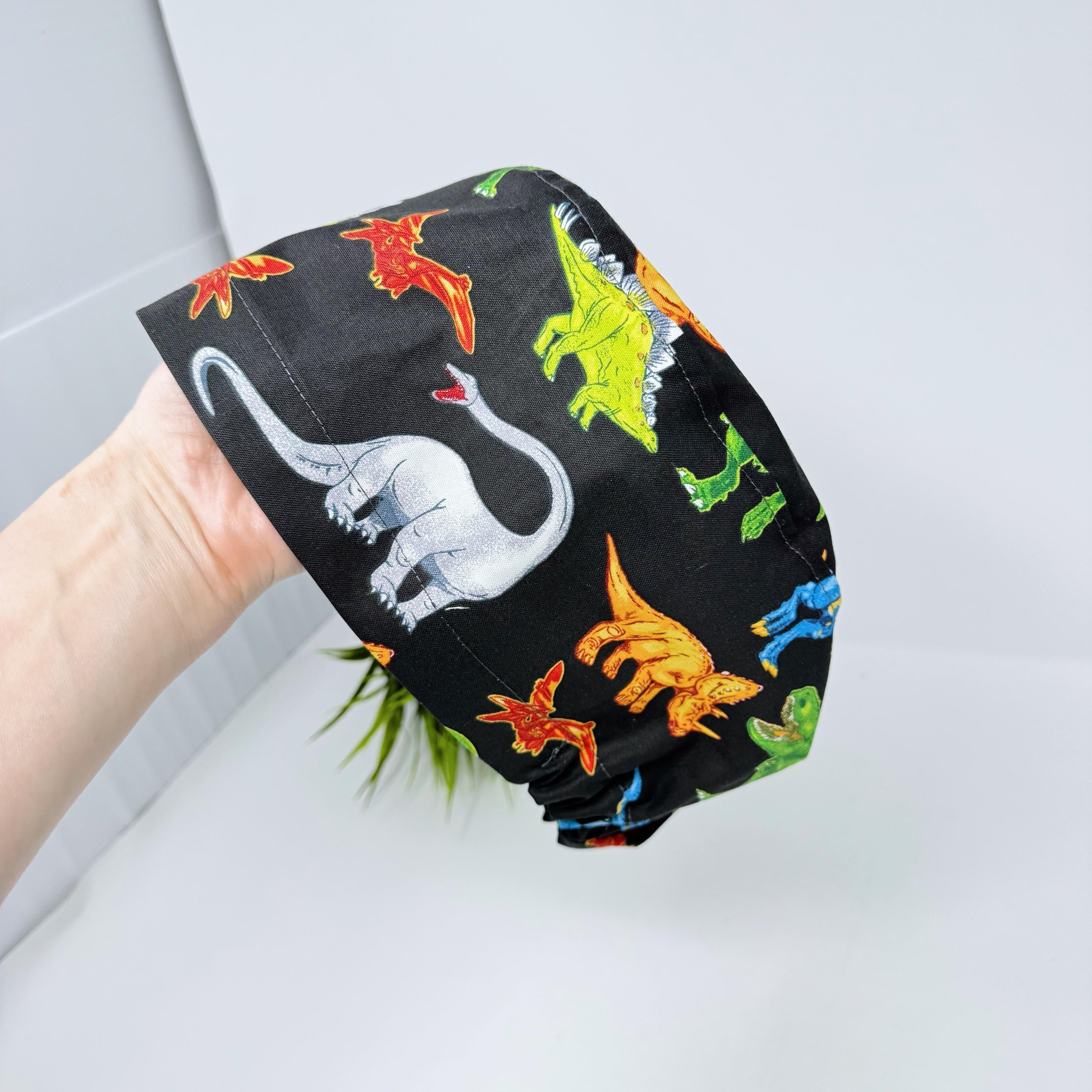 Dinosaur Euro Scrub Cap for Women with Satin Lined Option by Paradise Caps.