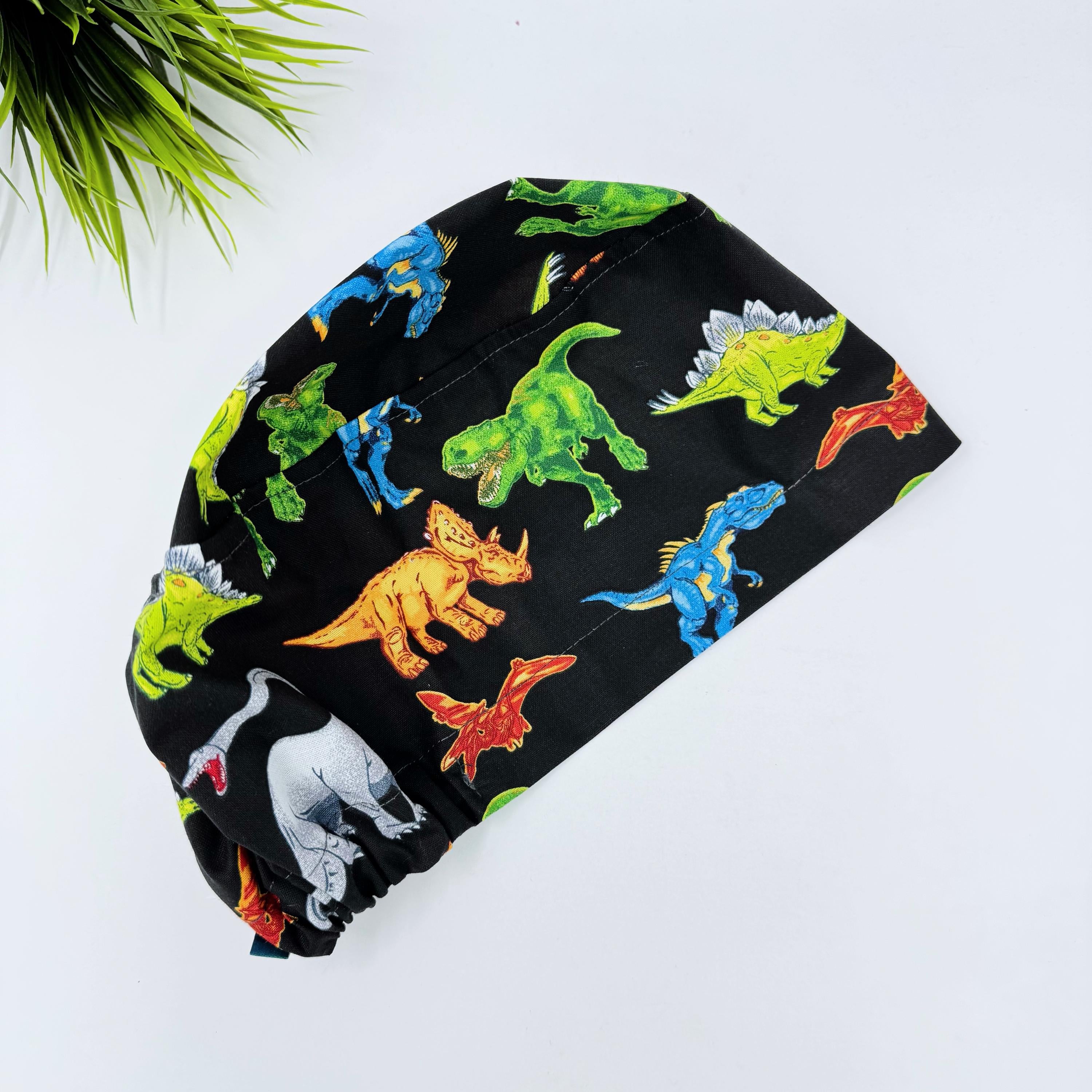 Dinosaur Euro Scrub Cap for Women with Satin Lined Option by Paradise Caps.