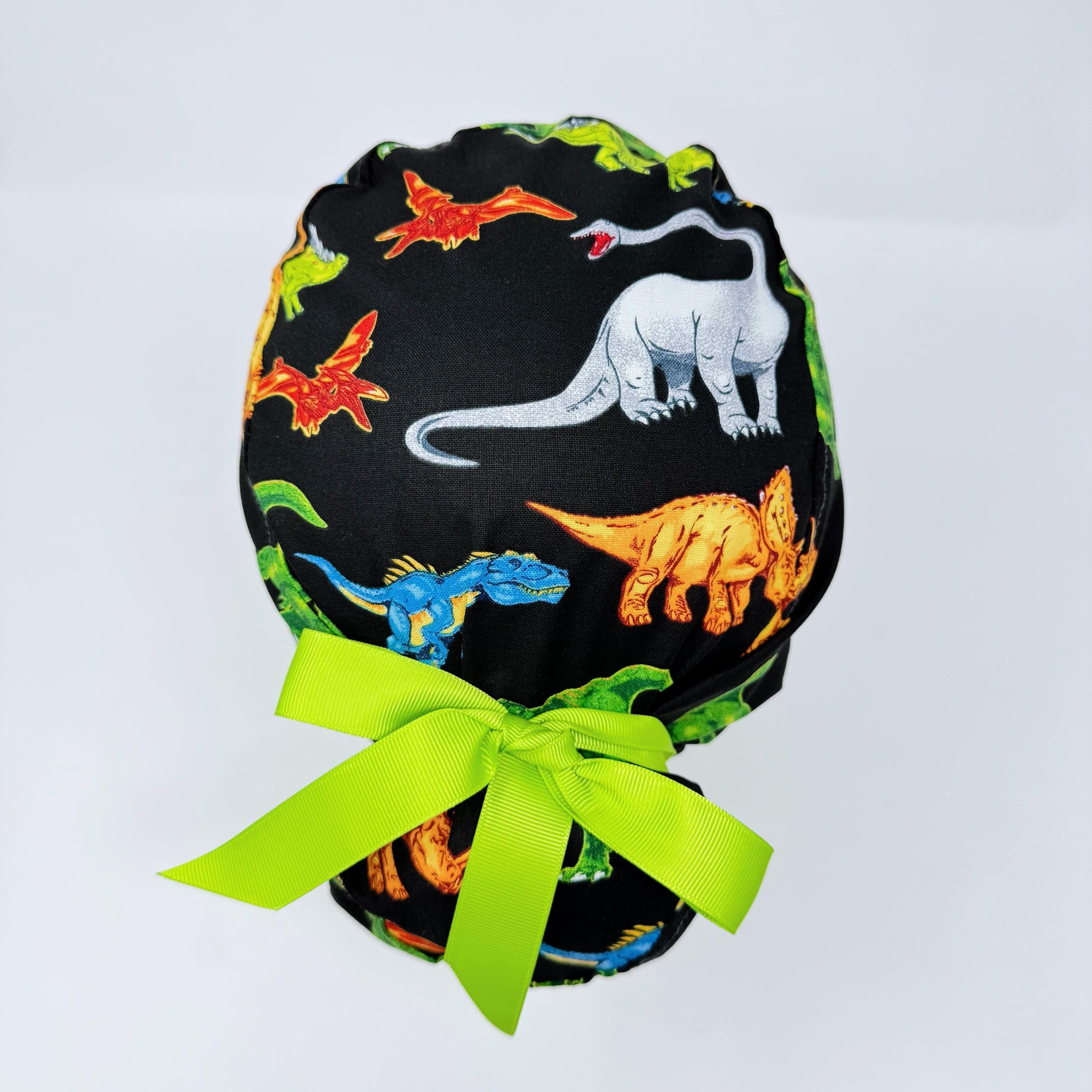 Dinosaur Euro scrub cap with ties for Women by Paradise Caps. Euro PLUS style.