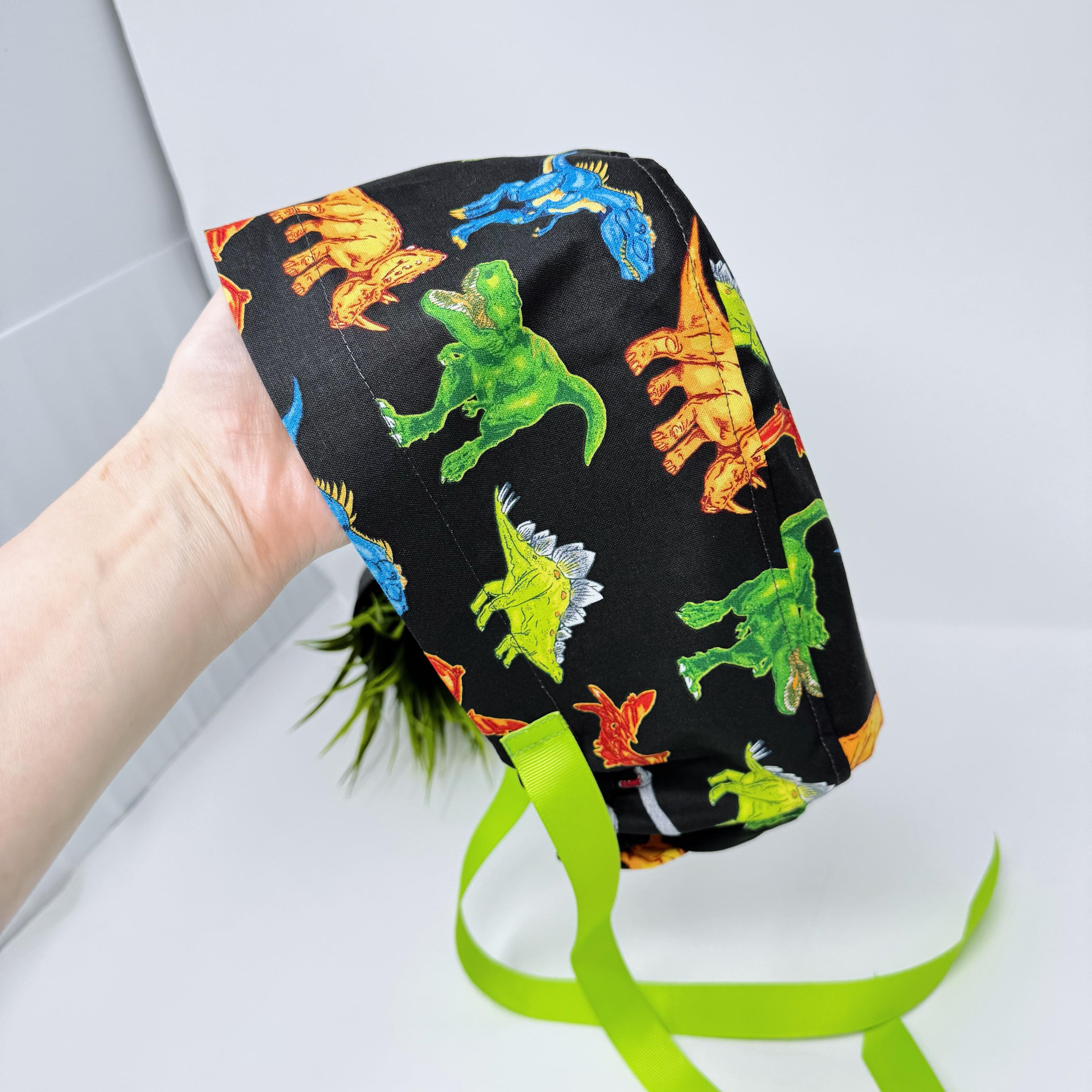 Dinosaur Euro scrub cap with ties for Women by Paradise Caps. Euro PLUS style.