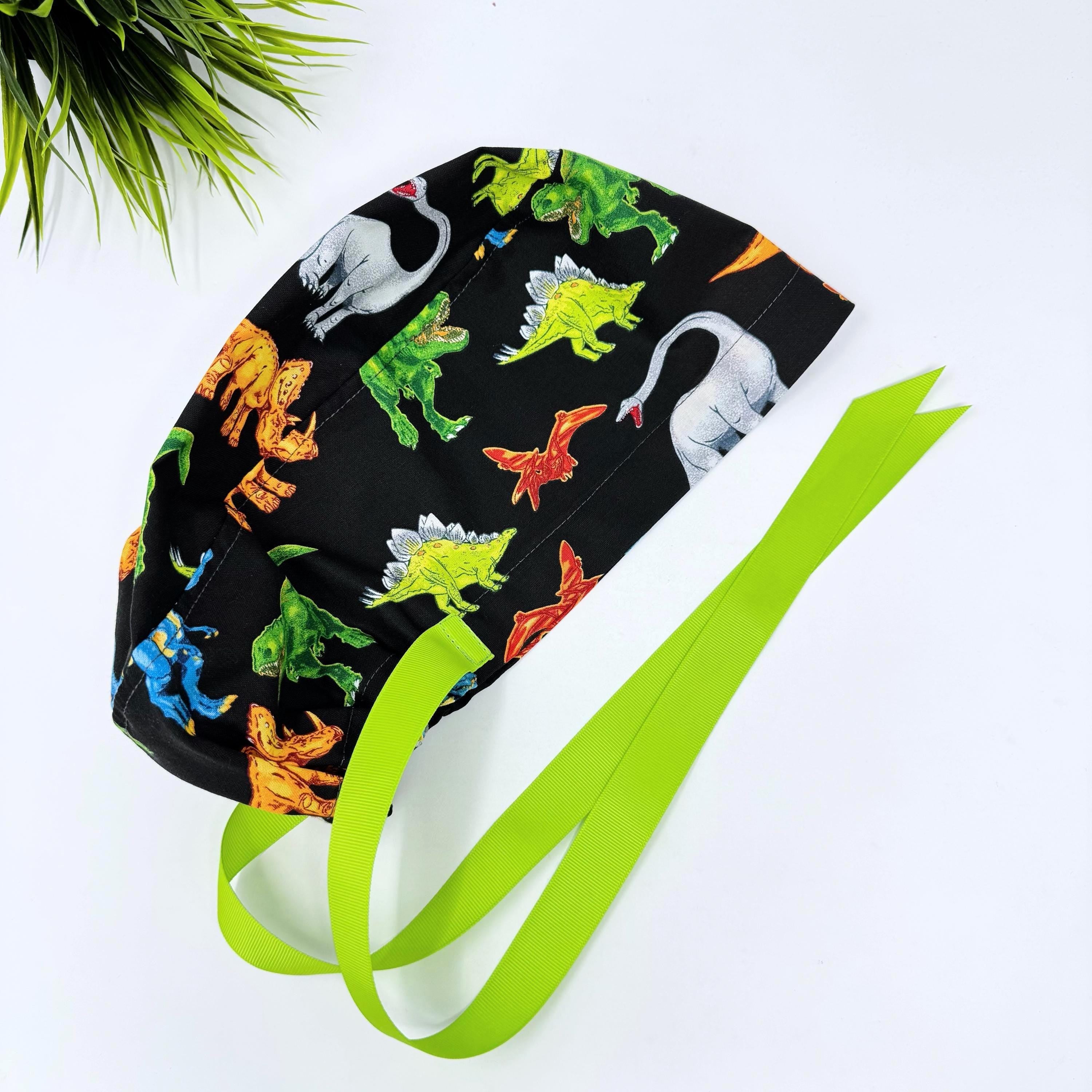 Dinosaur Euro scrub cap with ties for Women by Paradise Caps. Euro PLUS style.