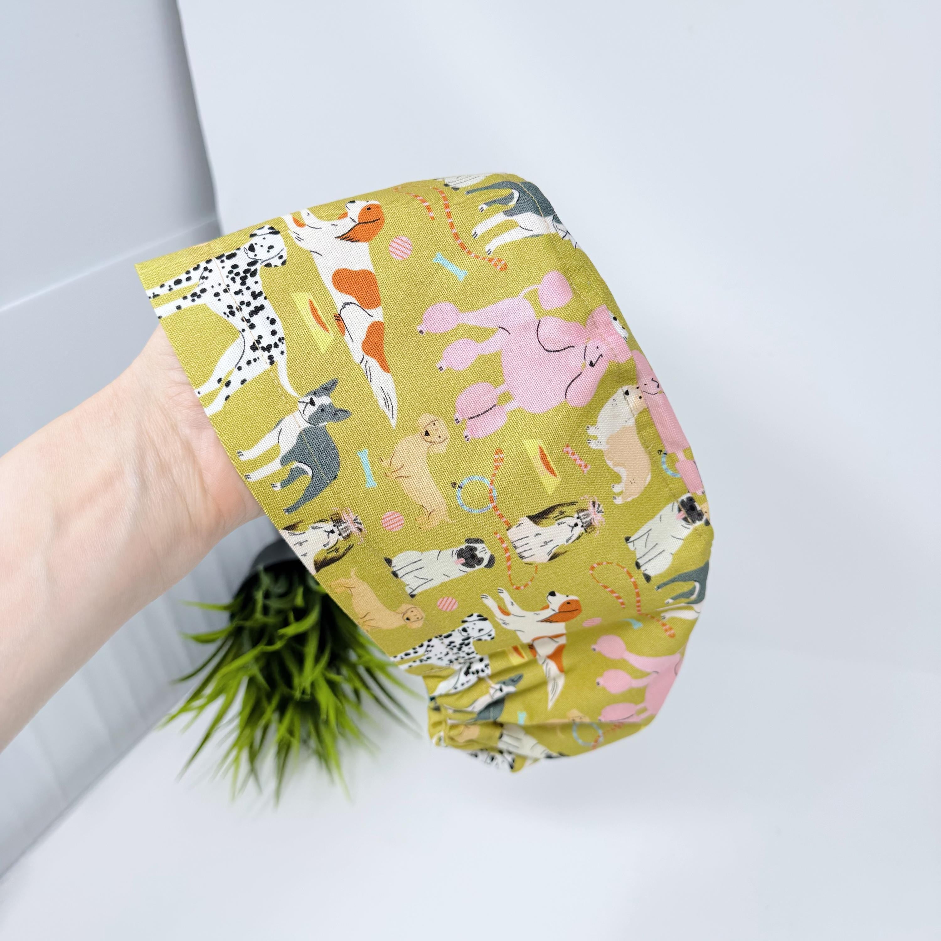 Dog Euro scrub cap for women, Funny surgical cap with satin lined by Paradise Caps.