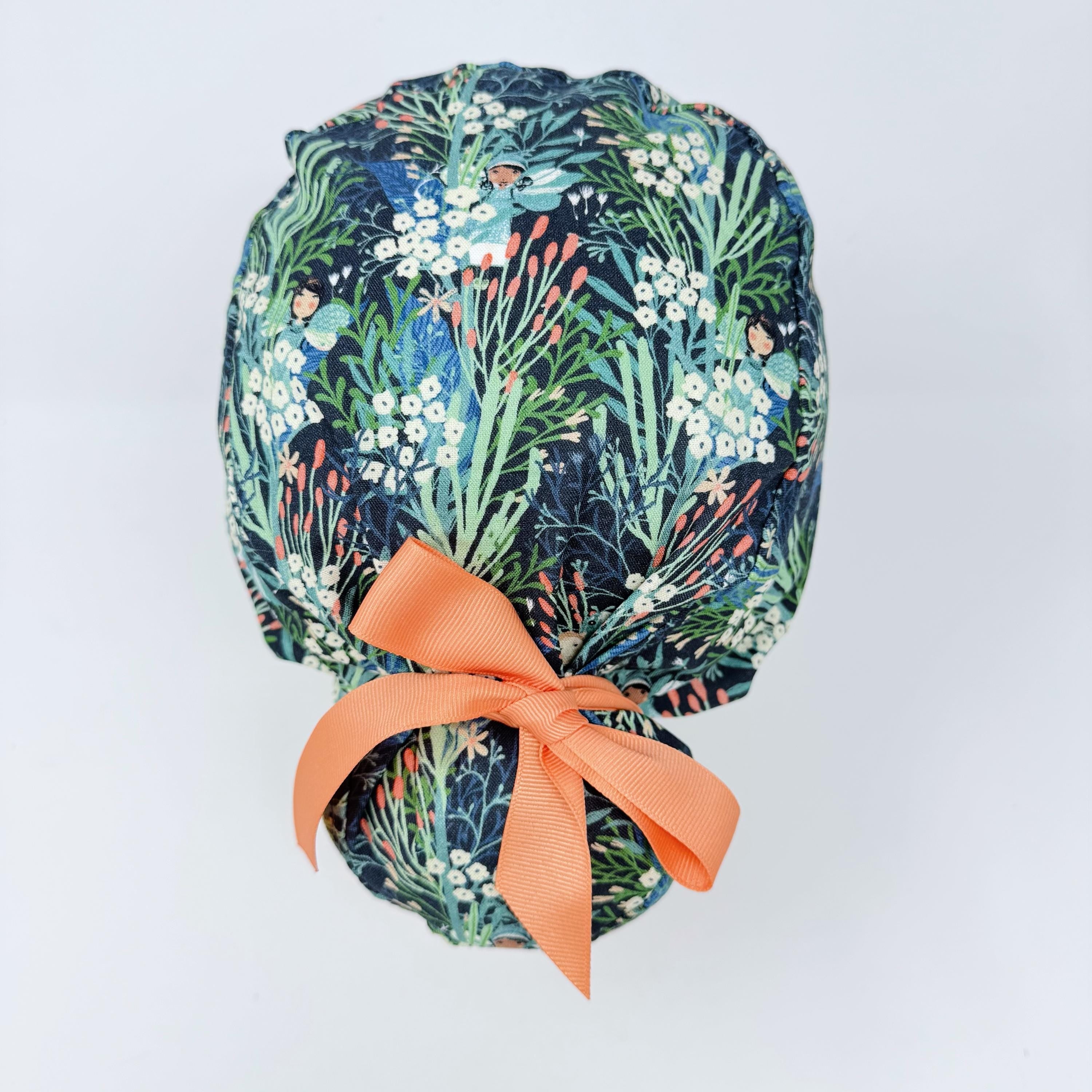 Fairy Euro scrub cap with ties for Women, Summer European Surgical cap with Satin Lined option by Paradise Caps. Euro PLUS style.