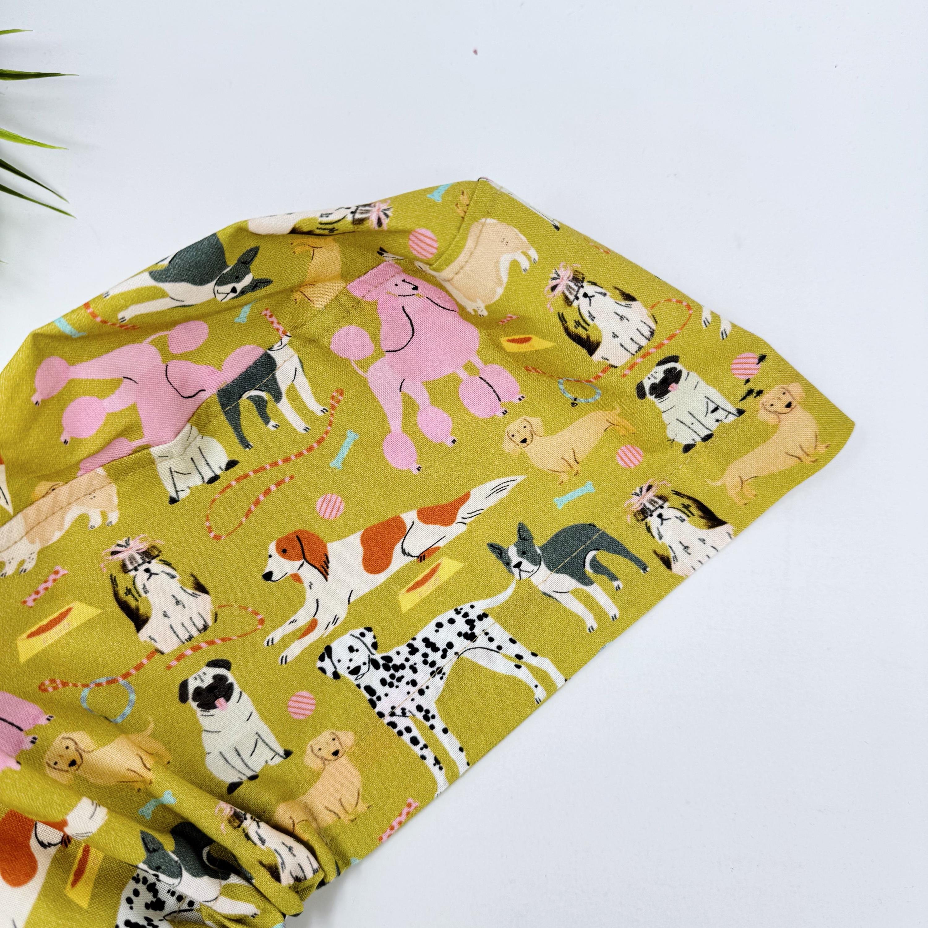 Dog Euro scrub cap for women, Funny surgical cap with satin lined by Paradise Caps.