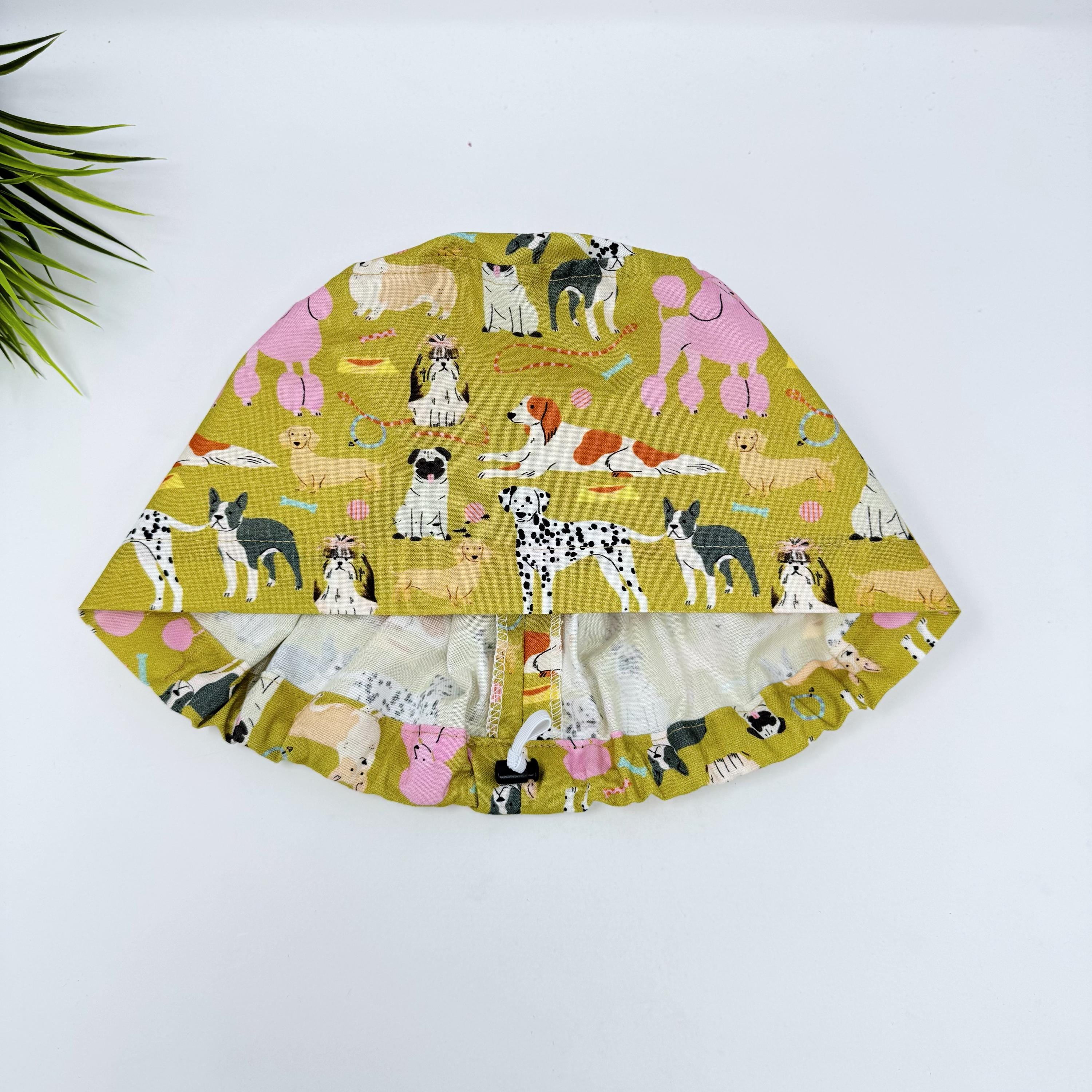 Dog Euro scrub cap for women, Funny surgical cap with satin lined by Paradise Caps.
