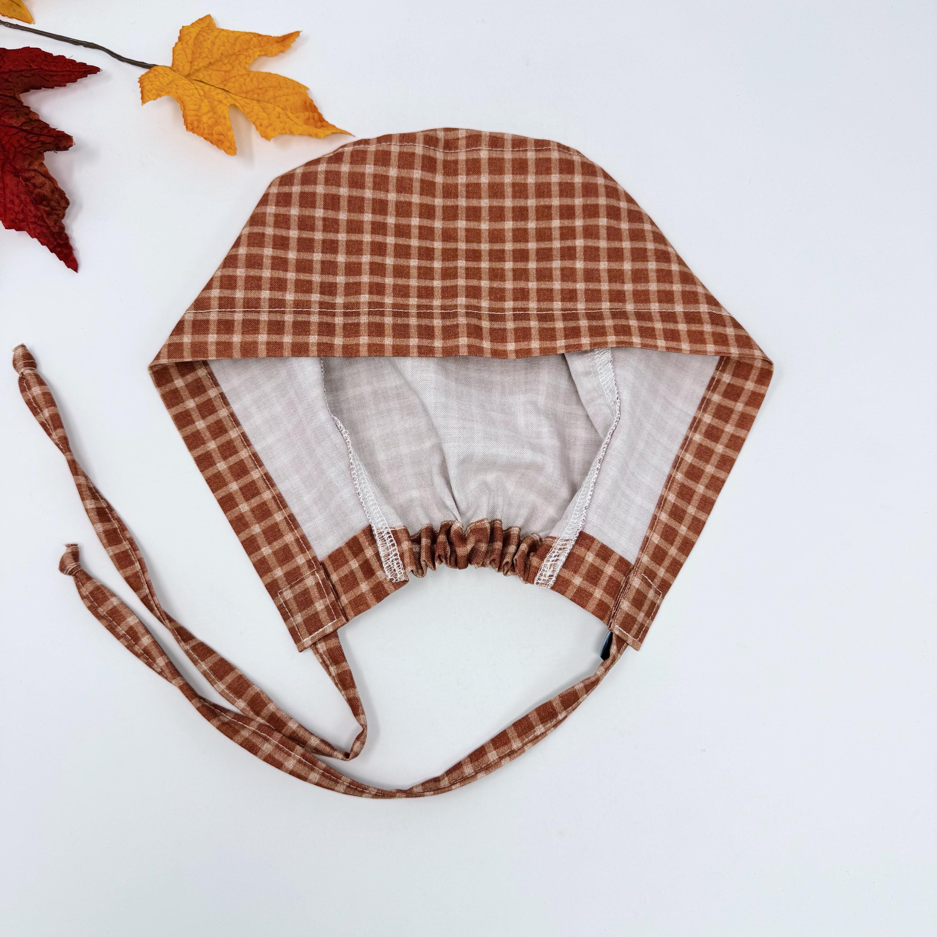 Fall Men's surgical cap. Rustic Check skull tie-back style scrub cap by Paradise Caps.