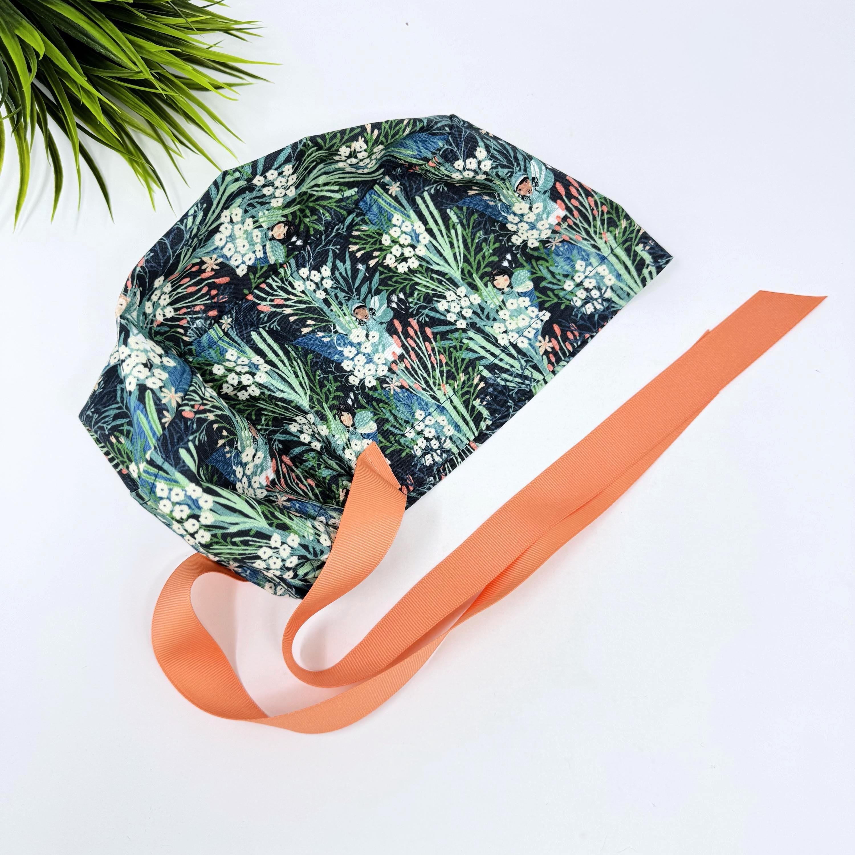 Fairy Euro scrub cap with ties for Women, Summer European Surgical cap with Satin Lined option by Paradise Caps. Euro PLUS style.