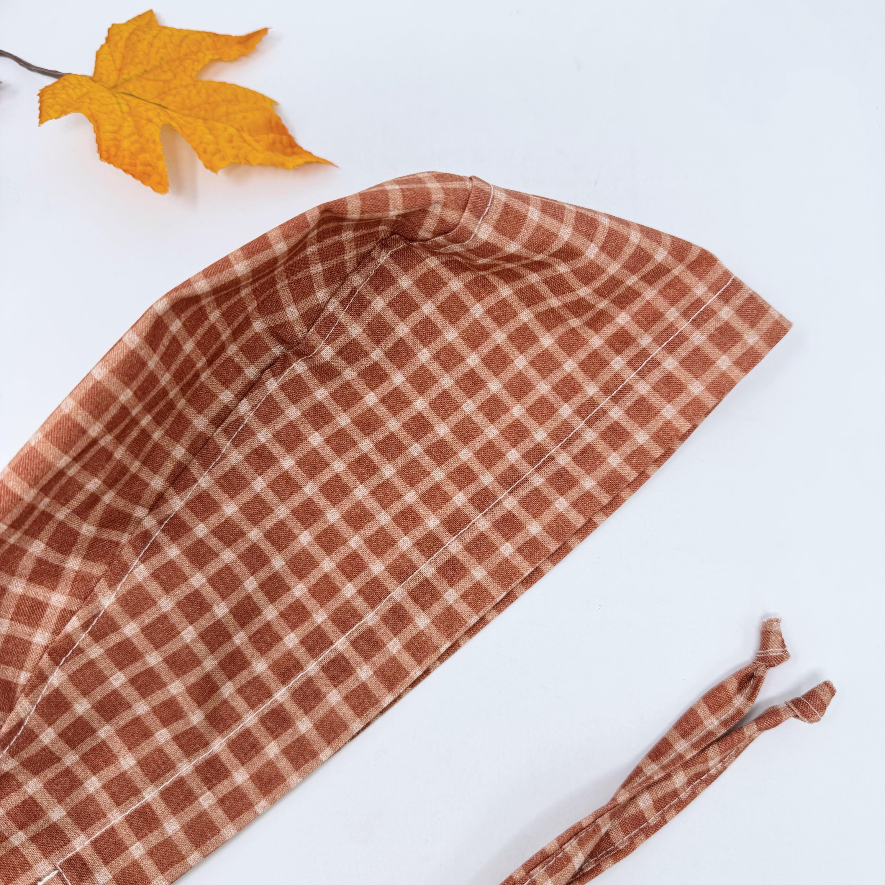 Fall Men's surgical cap. Rustic Check skull tie-back style scrub cap by Paradise Caps.