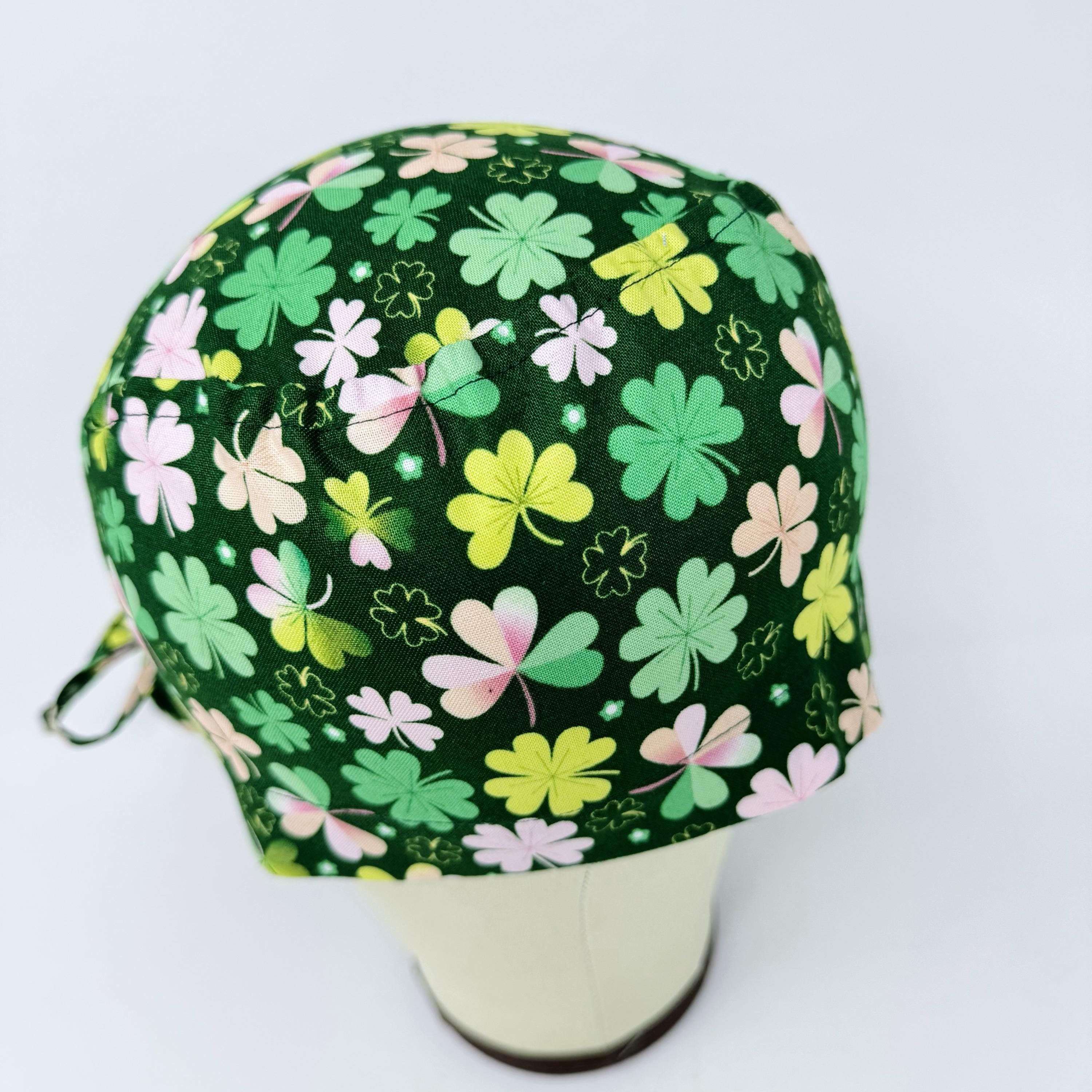St. Patrick's Day Shamrock Surgical Scrub Cap. Tie-Back Cotton Skull Cap by Paradise Caps.