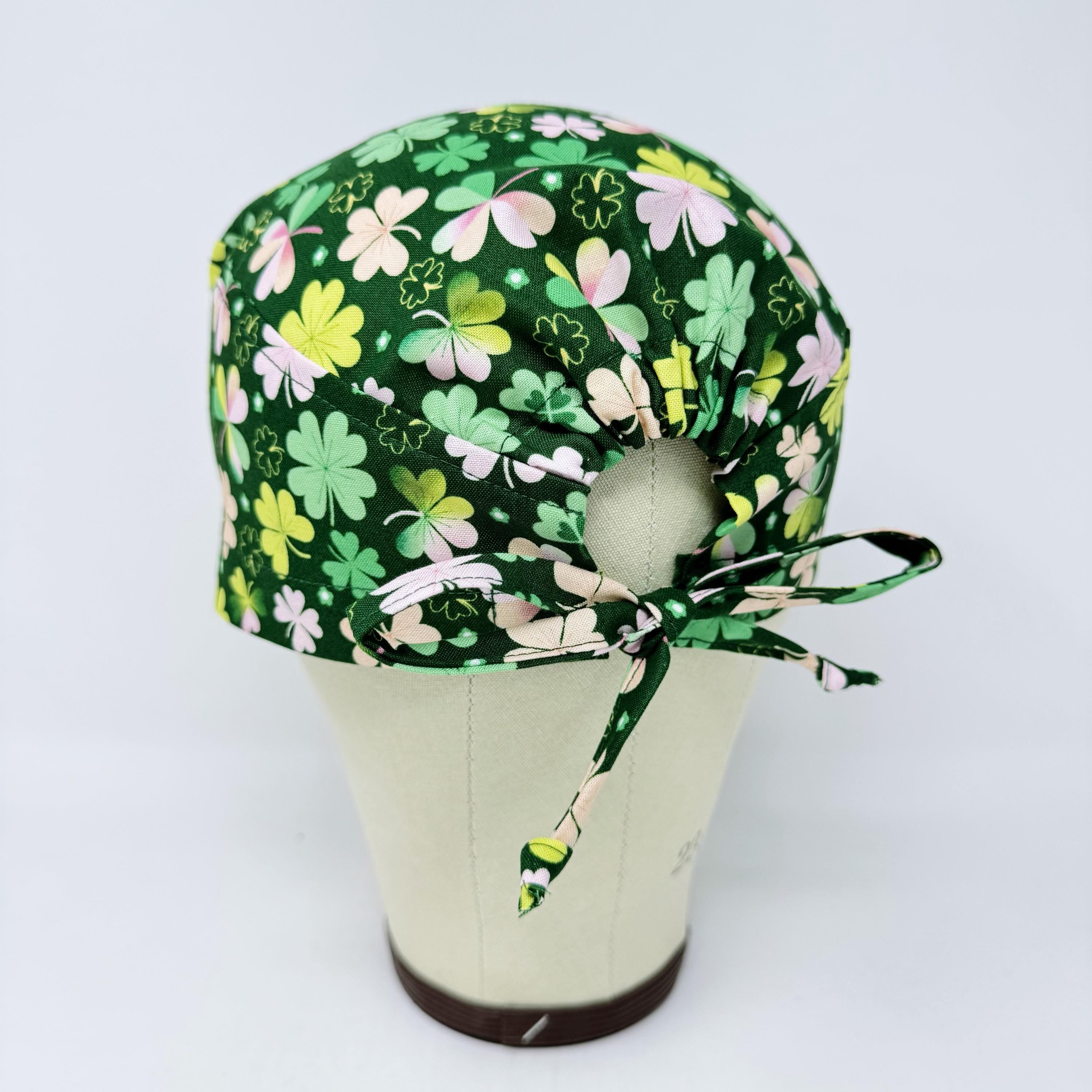 St. Patrick's Day Shamrock Surgical Scrub Cap. Tie-Back Cotton Skull Cap by Paradise Caps.