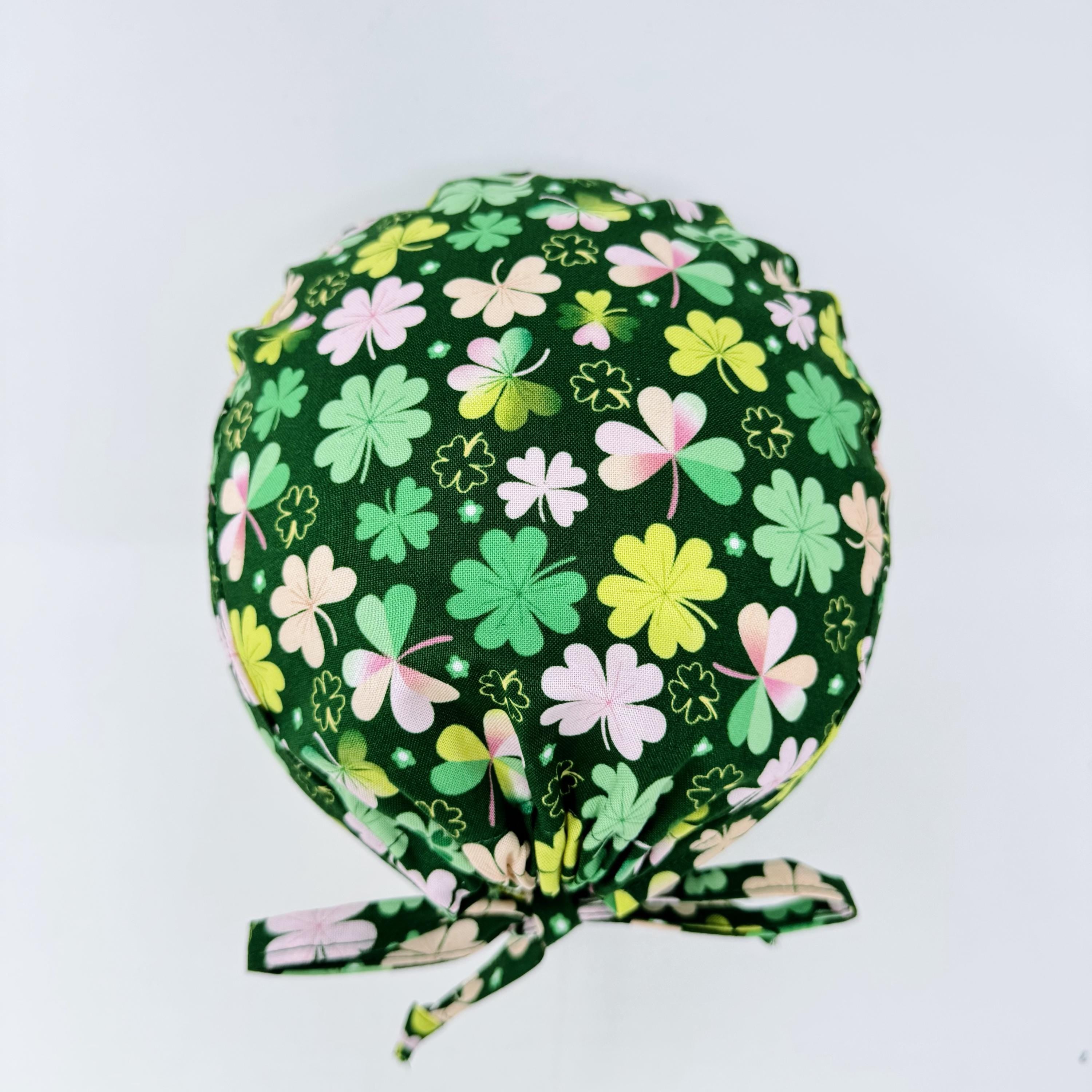 St. Patrick's Day Shamrock Surgical Scrub Cap. Tie-Back Cotton Skull Cap by Paradise Caps.