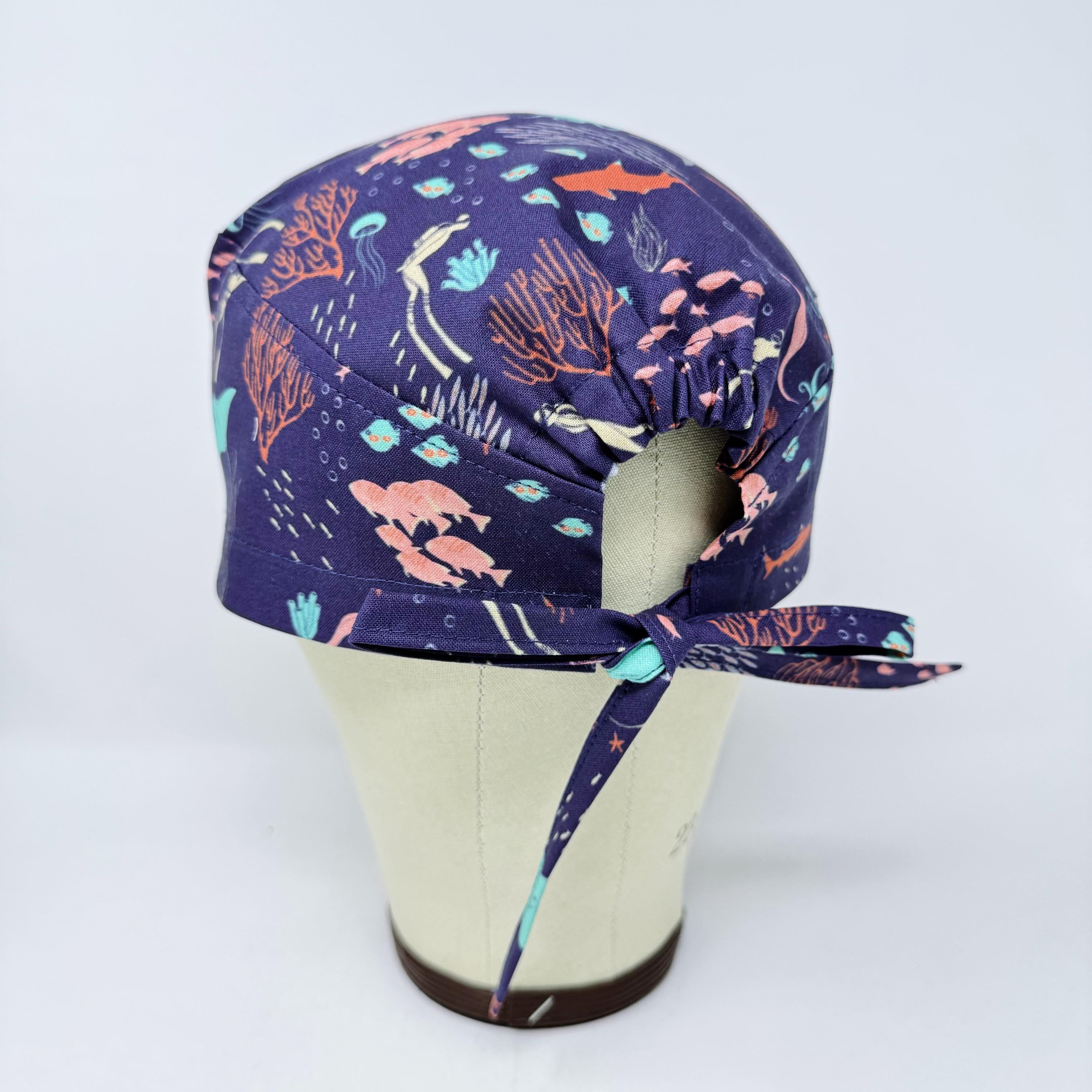 Mens Surgical scrub cap. Ocean tie back scrub hat by Paradise Caps.