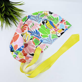 Euro scrub cap with ties for Women, Parrot Paradise European Surgical cap with Satin Lined option by Paradise Caps. Euro PLUS style.