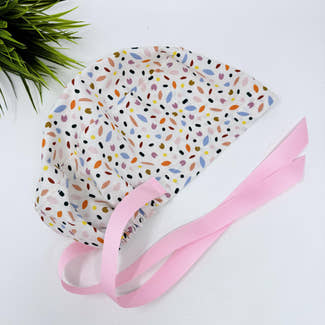 Euro scrub cap with ties for Women. Spring Petals European Surgical cap with Satin Lined option by Paradise Caps. Euro PLUS style.