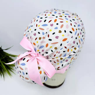 Euro scrub cap with ties for Women. Spring Petals European Surgical cap with Satin Lined option by Paradise Caps. Euro PLUS style.