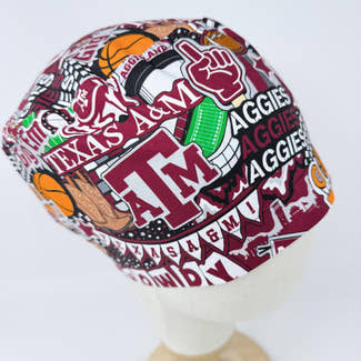 Euro scrub cap for women. Texas A&M European surgical hat with satin lined by Paradise Caps.
