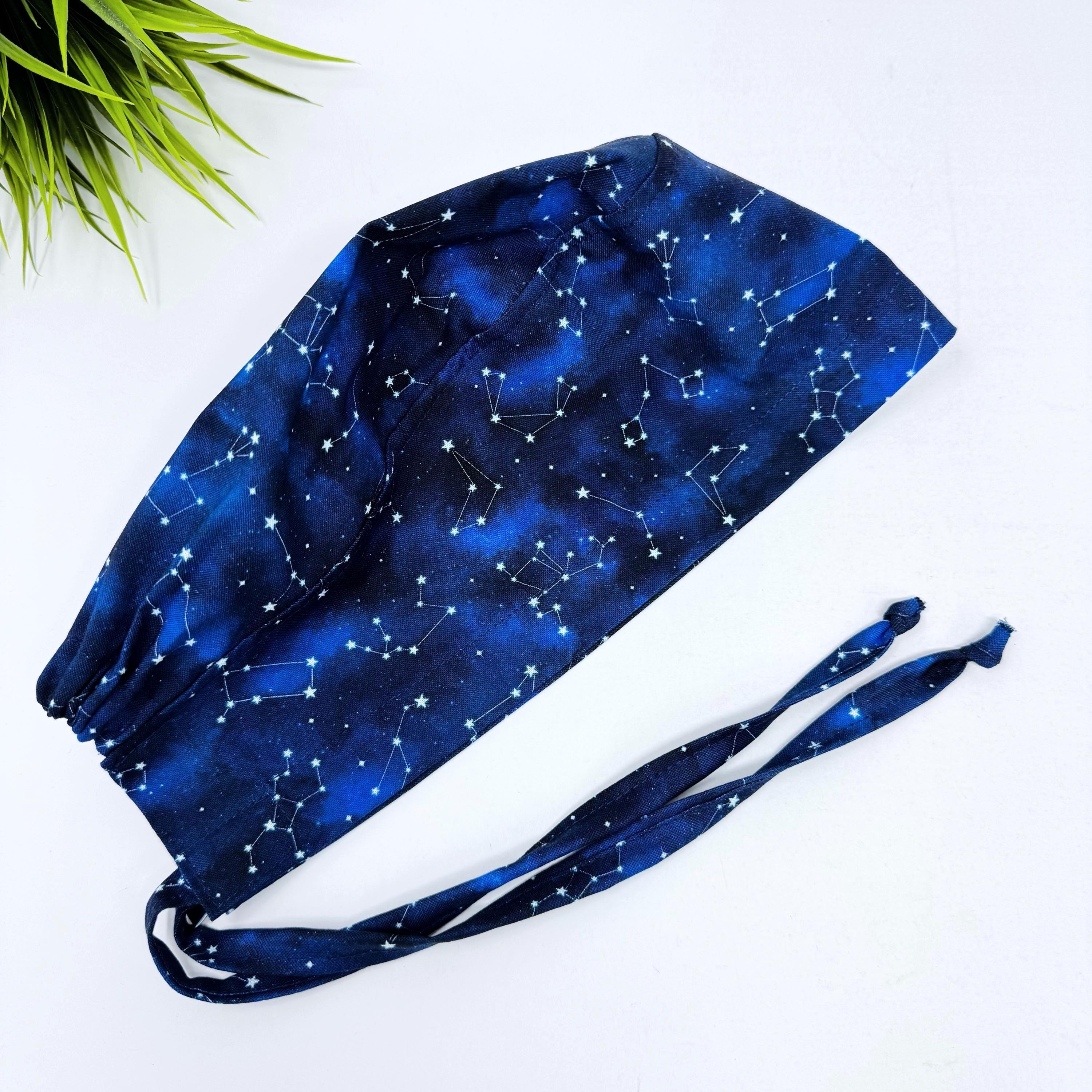 Men's surgical scrub cap. Constellation Blue tie back scrub hat by Paradise Caps.