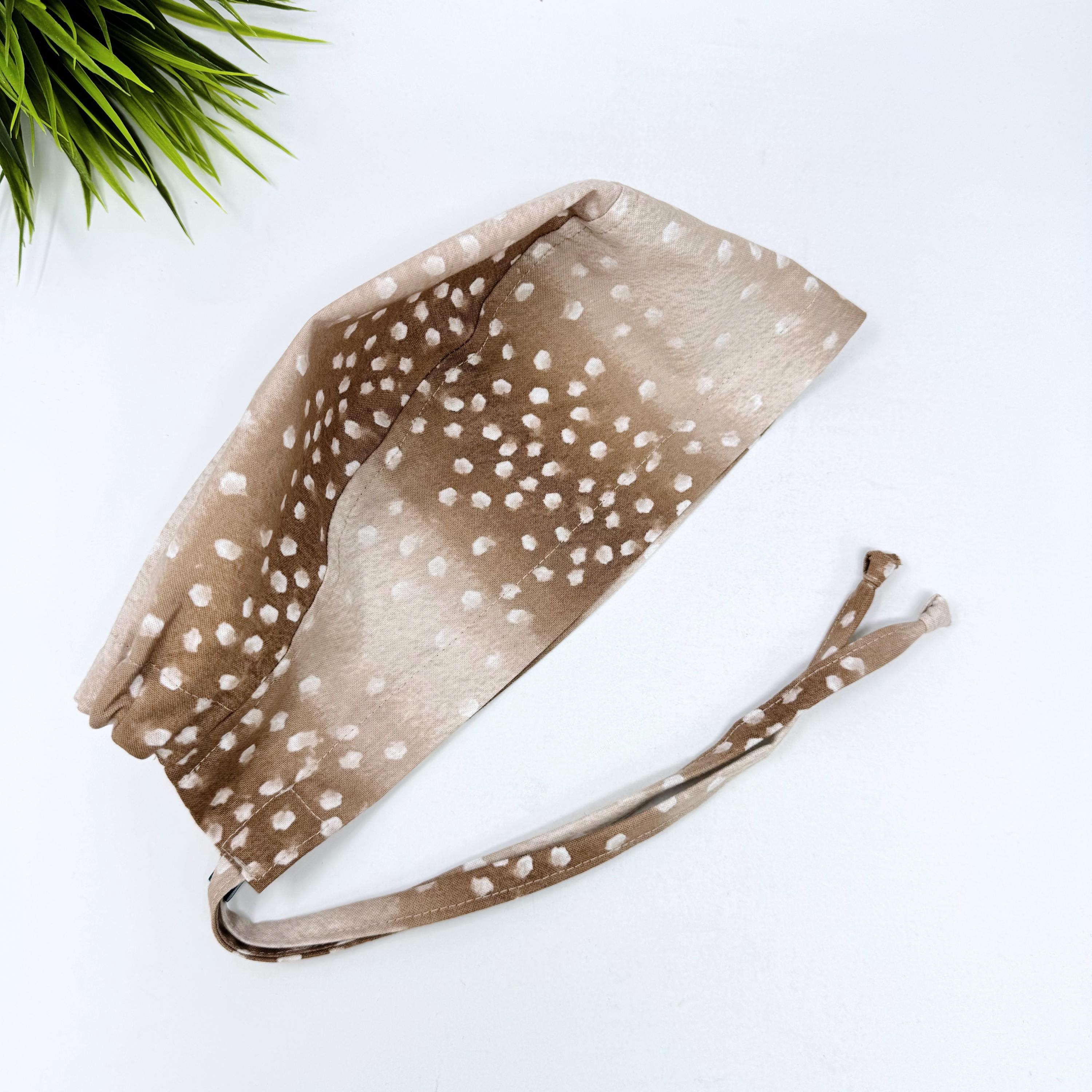 Surgical scrub cap for men. Desert Fawn tie back scrub hat by Paradise Caps.
