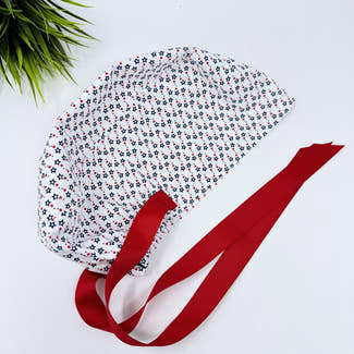 Euro scrub cap with ties for Women. Patriotic Stars European Surgical cap with Satin Lined by Paradise Caps. Euro PLUS style.