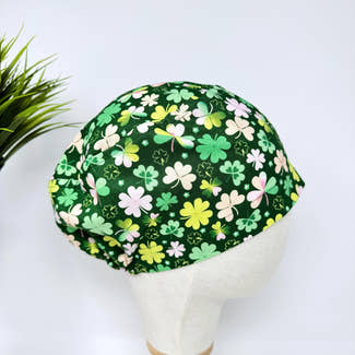St. Patrick’s Day European satin lined surgical hat by Paradise Caps. Shamrock - print.