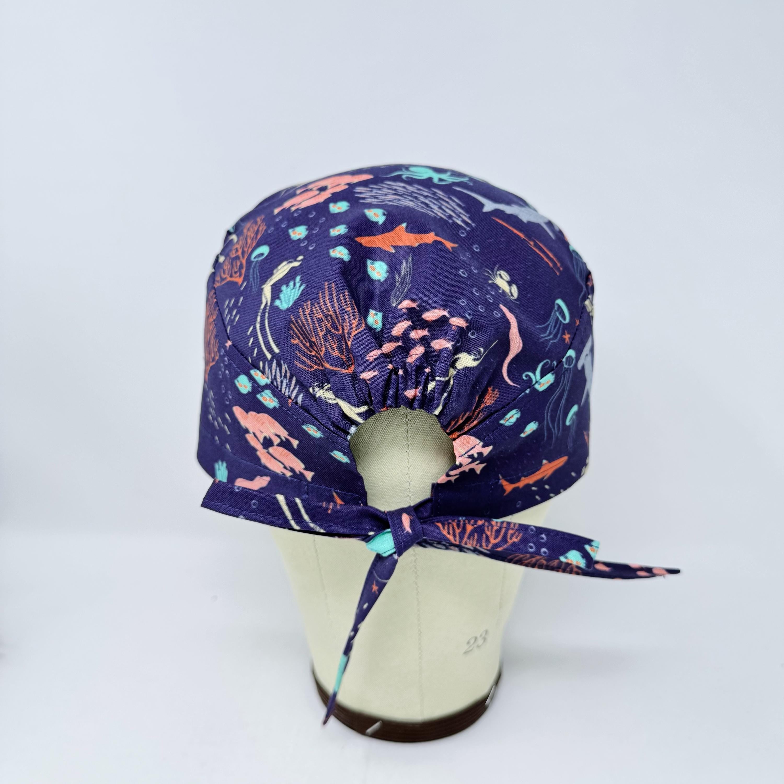 Mens Surgical scrub cap. Ocean tie back scrub hat by Paradise Caps.