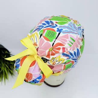 Euro scrub cap with ties for Women, Parrot Paradise European Surgical cap with Satin Lined option by Paradise Caps. Euro PLUS style.