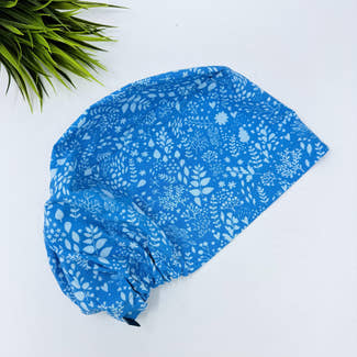Calm Blue Floral European surgical hat with satin lined by Paradise Caps.