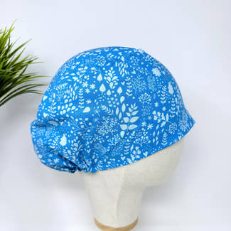 Calm Blue Floral European surgical hat with satin lined by Paradise Caps.