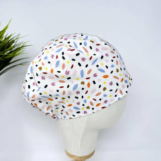 Euro scrub cap for women. Spring Petals European surgical hat with satin lined by Paradise Caps.