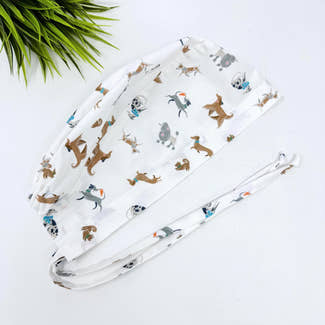 Mens Surgical scrub cap. Funny dogs tie back scrub hat by Paradise Caps.