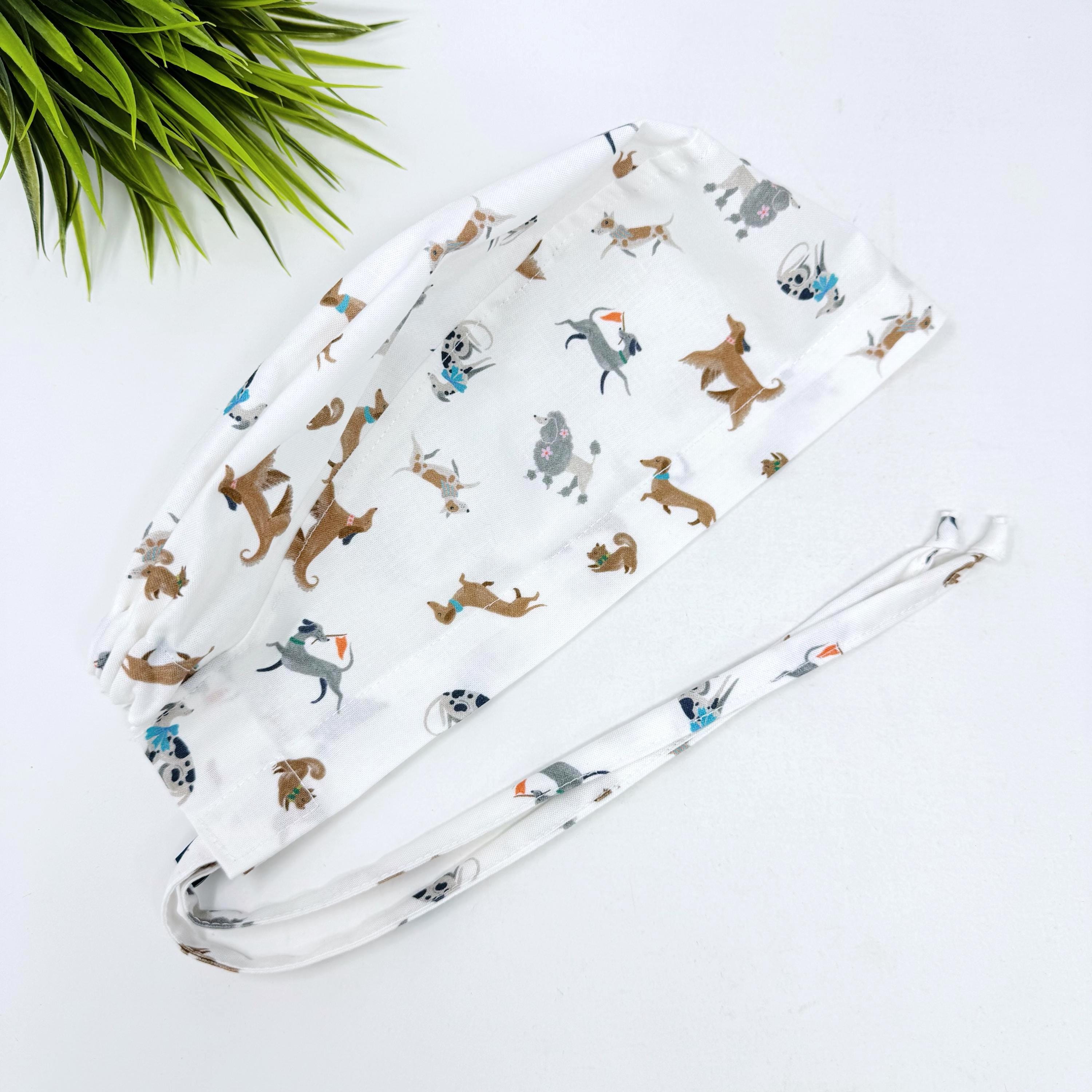 Mens Surgical scrub cap. Funny dogs tie back scrub hat by Paradise Caps.